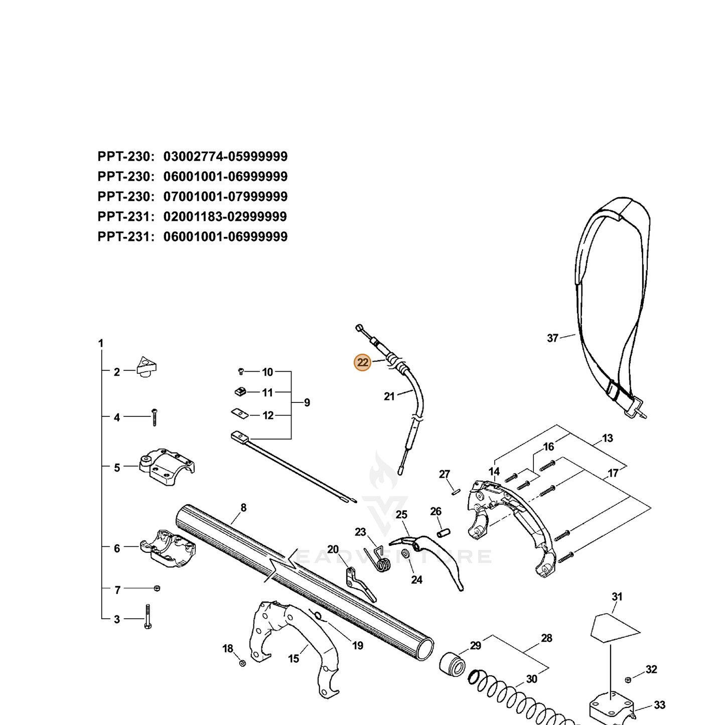 ECHO part V475001290 — IPL diagram snippet (6x zoom, amber highlight)