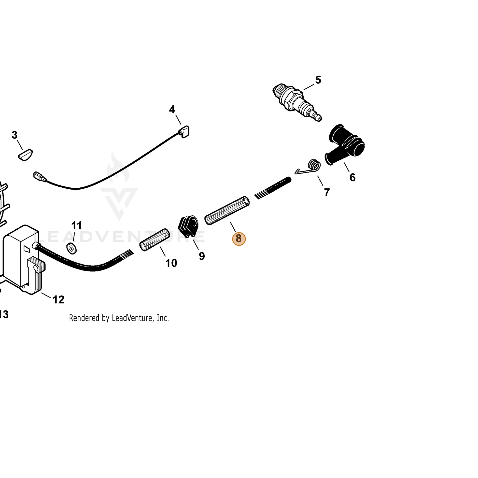 ECHO part V475002390 — IPL diagram snippet (6x zoom, amber highlight)