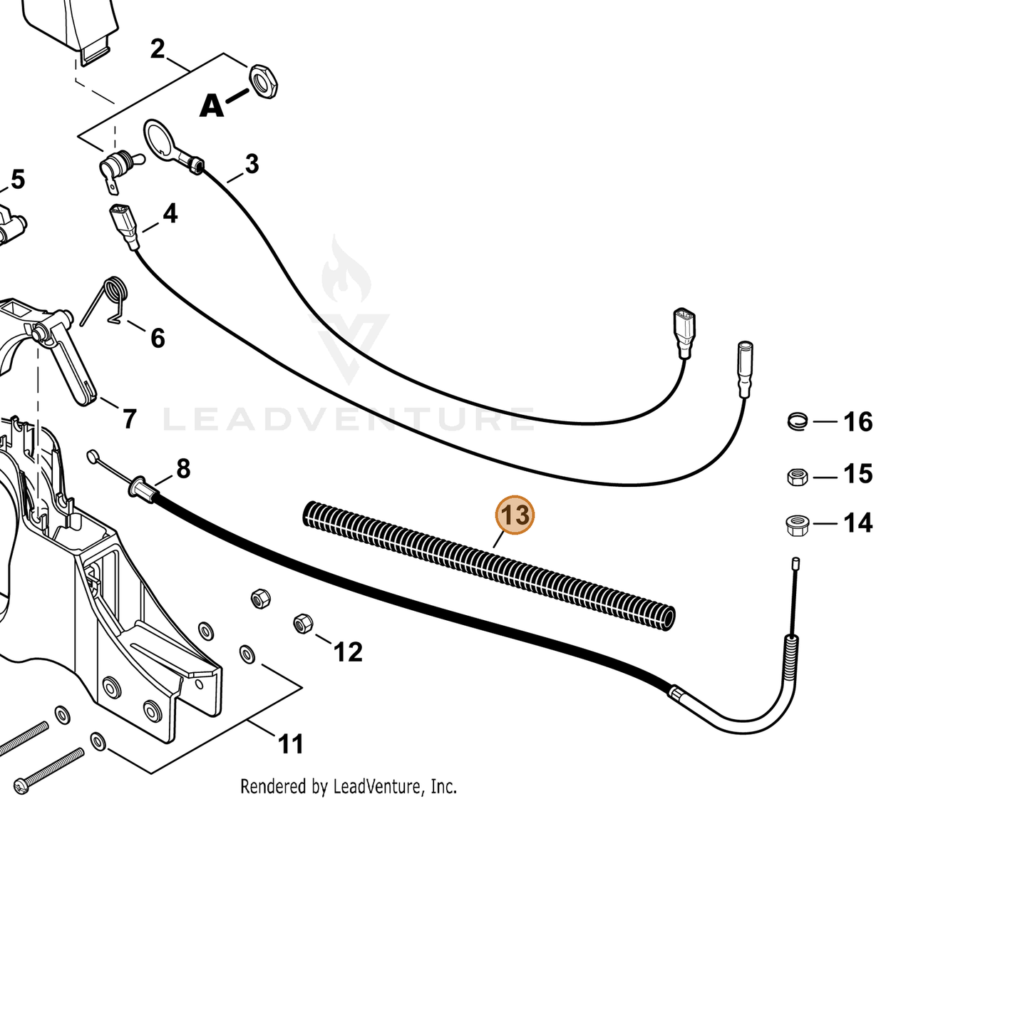 ECHO part V475004150 — IPL diagram snippet (6x zoom, amber highlight)