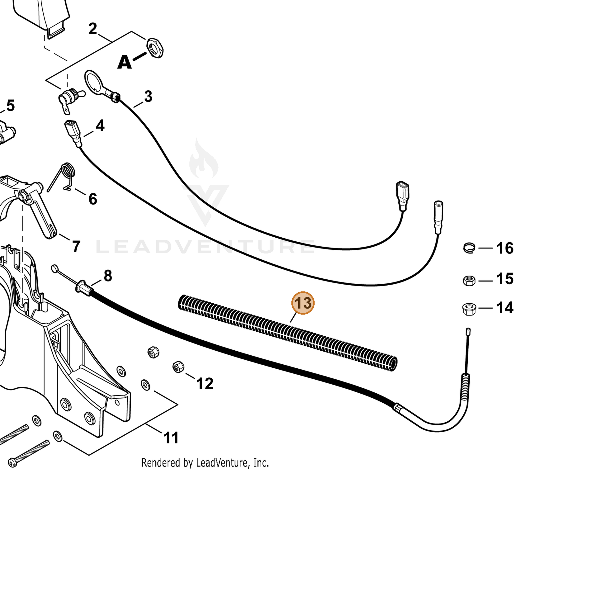 ECHO part V475004150 — IPL diagram snippet (6x zoom, amber highlight)