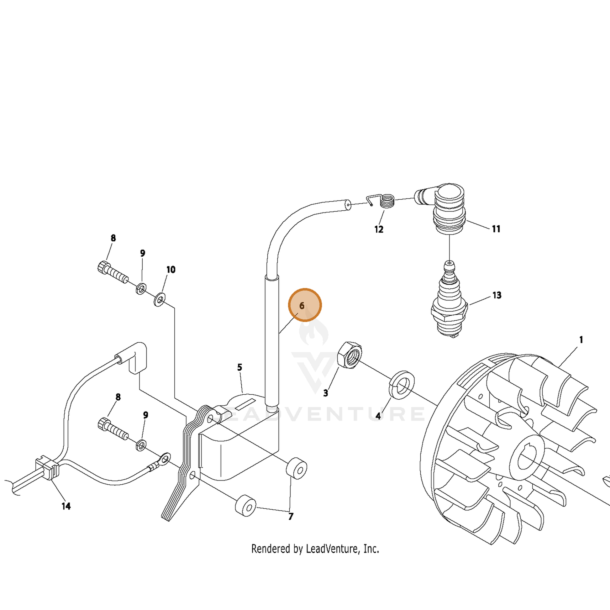 ECHO part V475005280 — IPL diagram snippet (6x zoom, amber highlight)