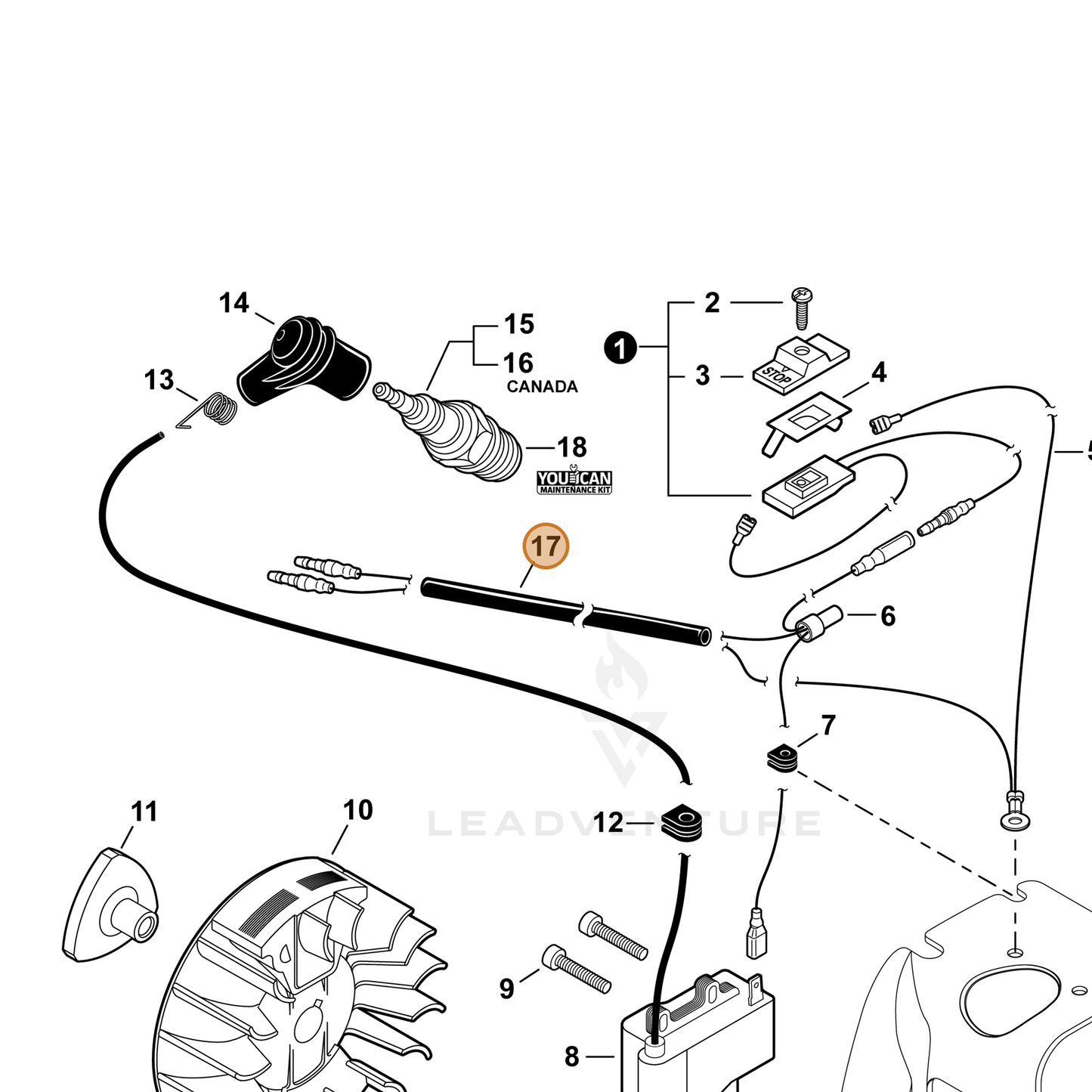 ECHO part V475006820 — IPL diagram snippet (6x zoom, amber highlight)