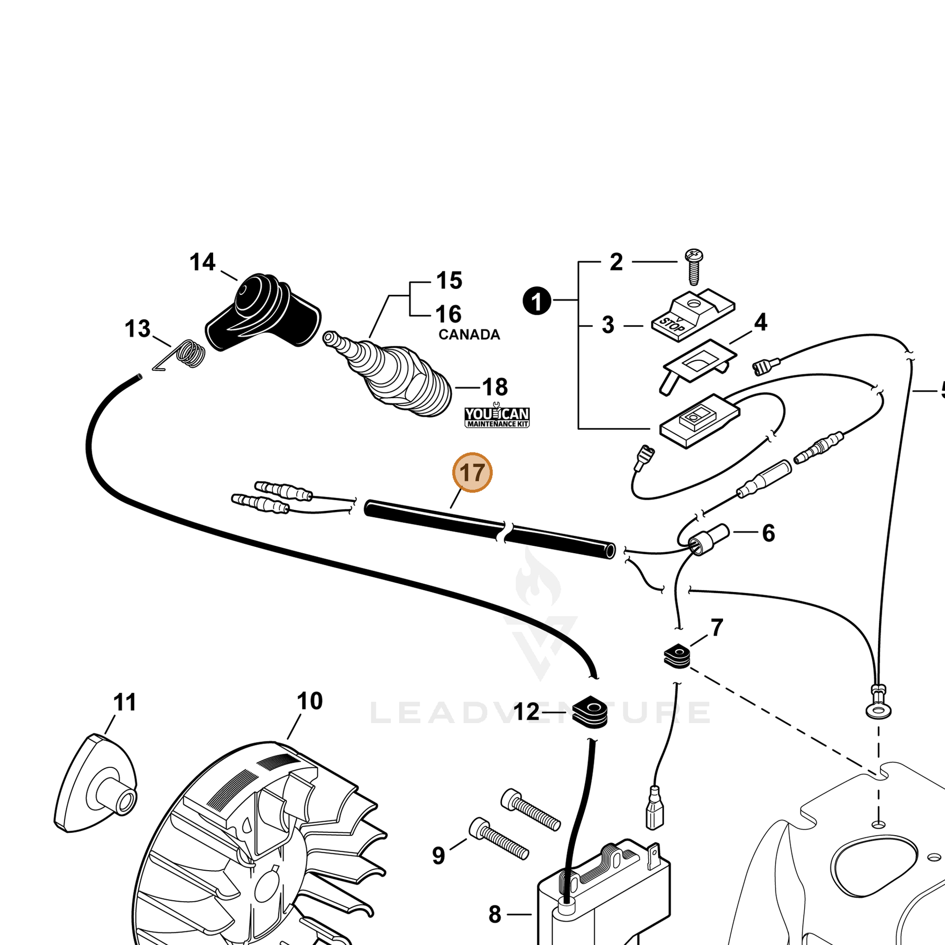 ECHO part V475006820 — IPL diagram snippet (6x zoom, amber highlight)