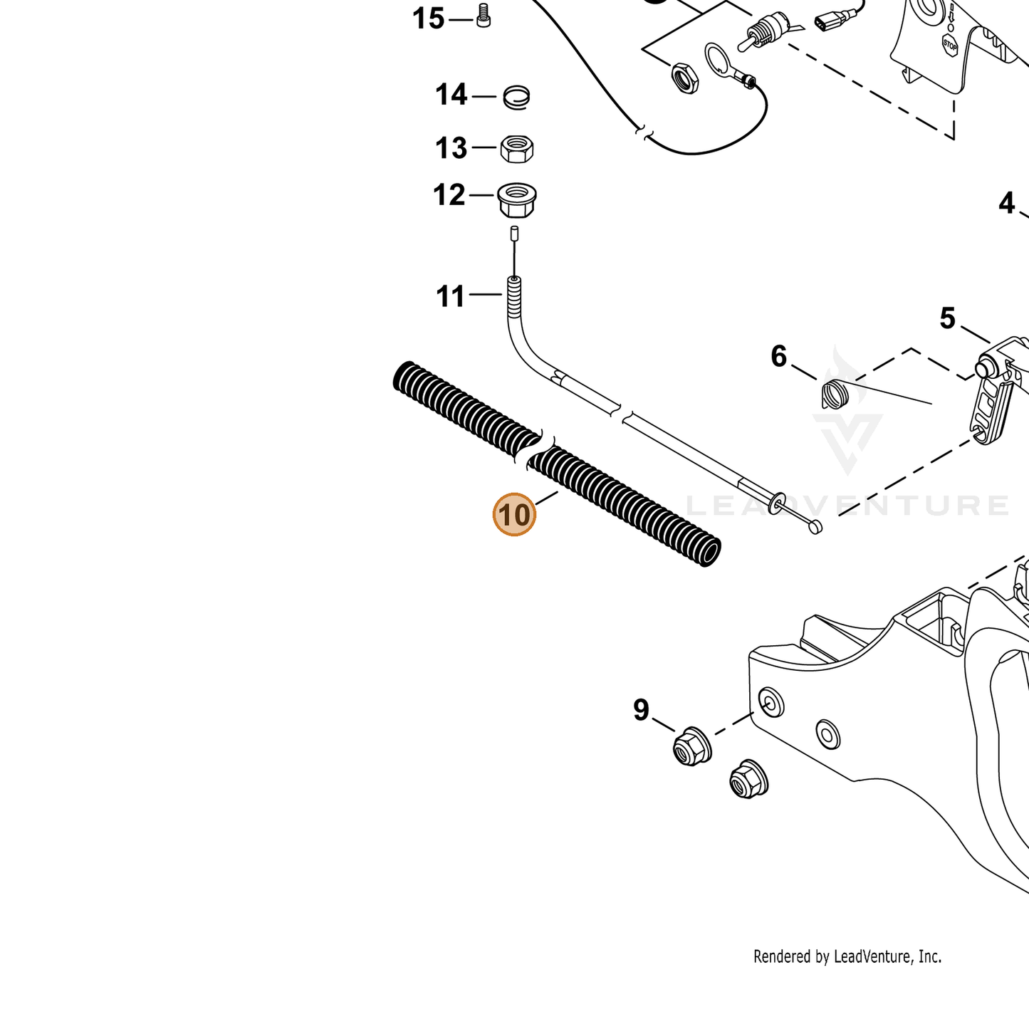 ECHO part V475007040 — IPL diagram snippet (6x zoom, amber highlight)