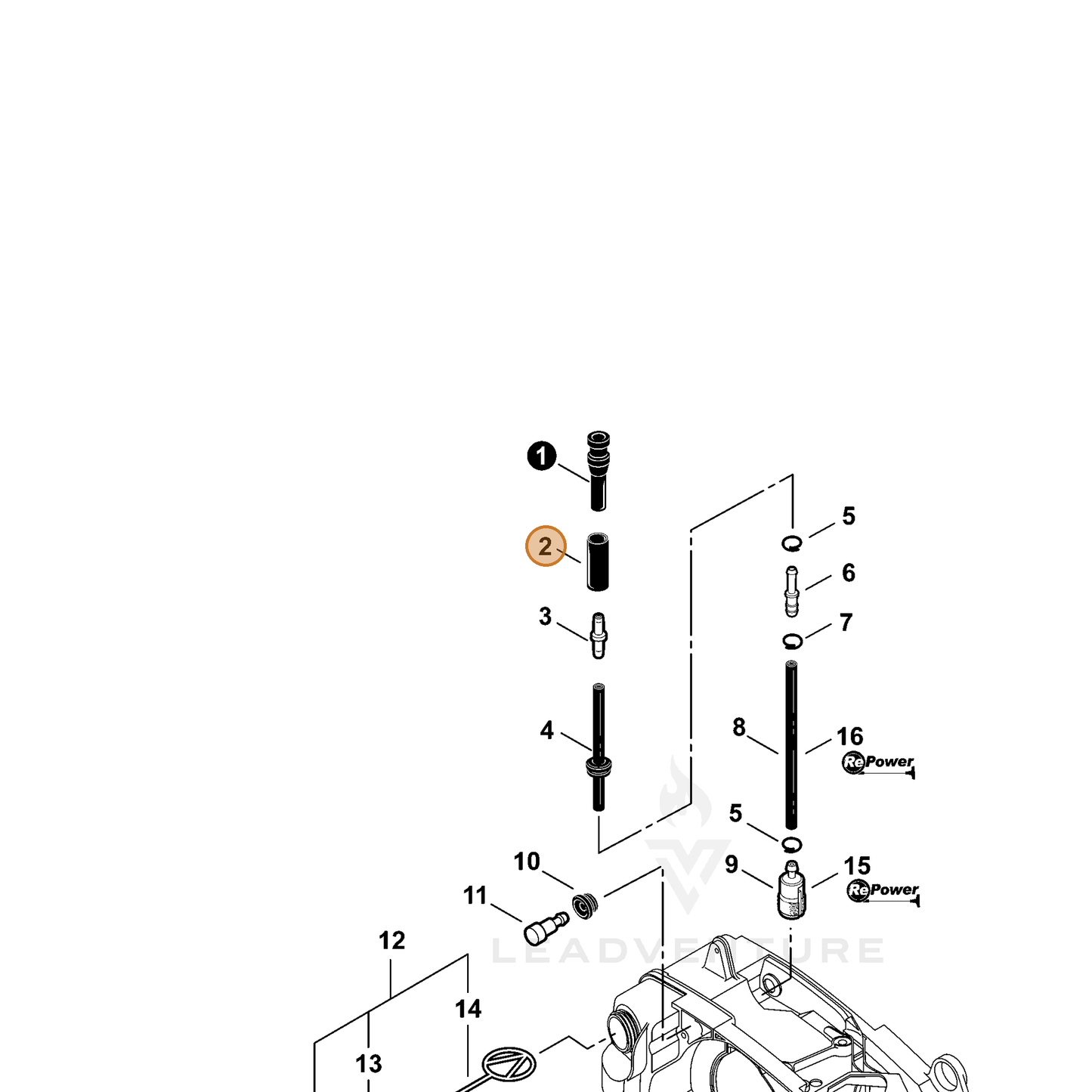 ECHO part V475007380 — IPL diagram snippet (6x zoom, amber highlight)