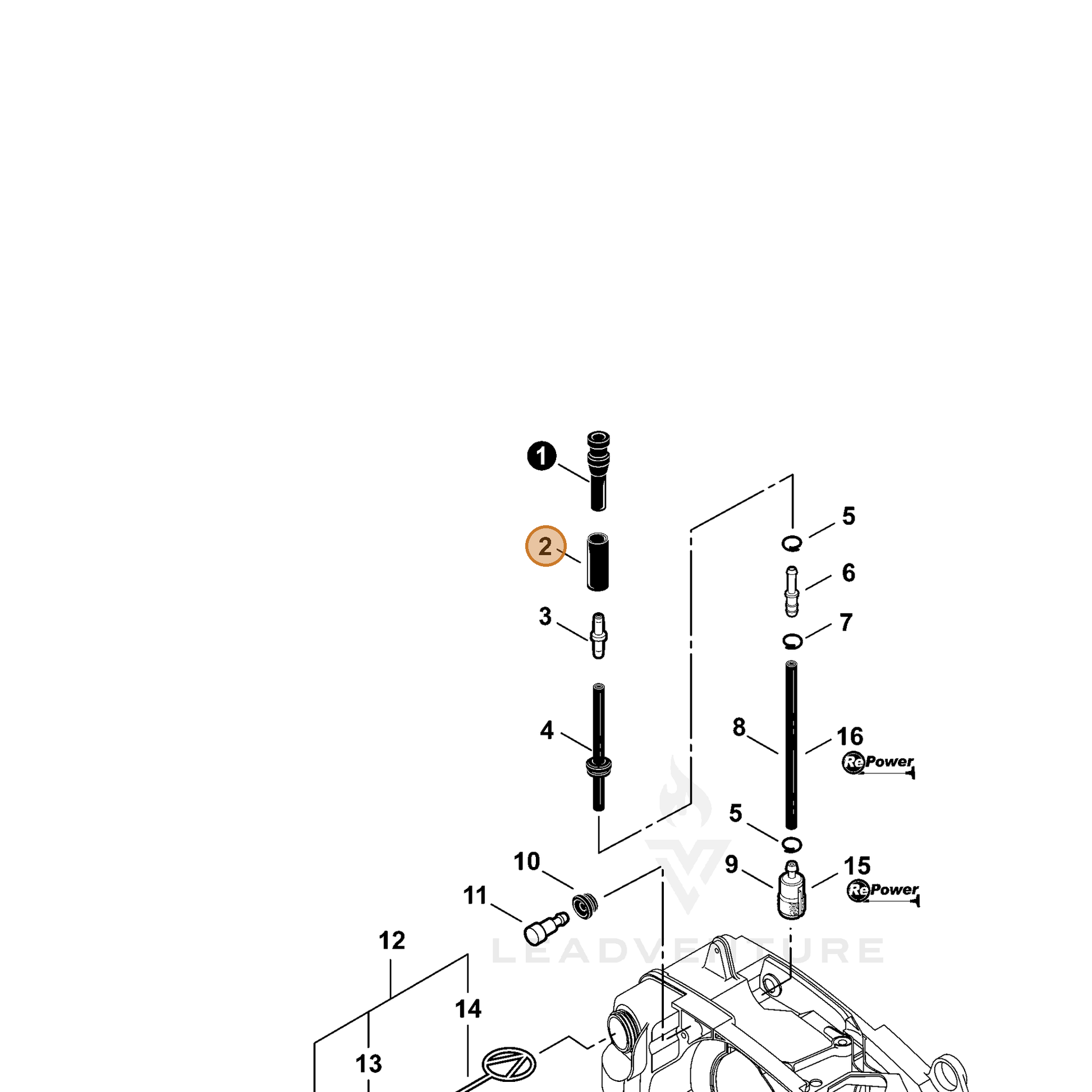 ECHO part V475007380 — IPL diagram snippet (6x zoom, amber highlight)
