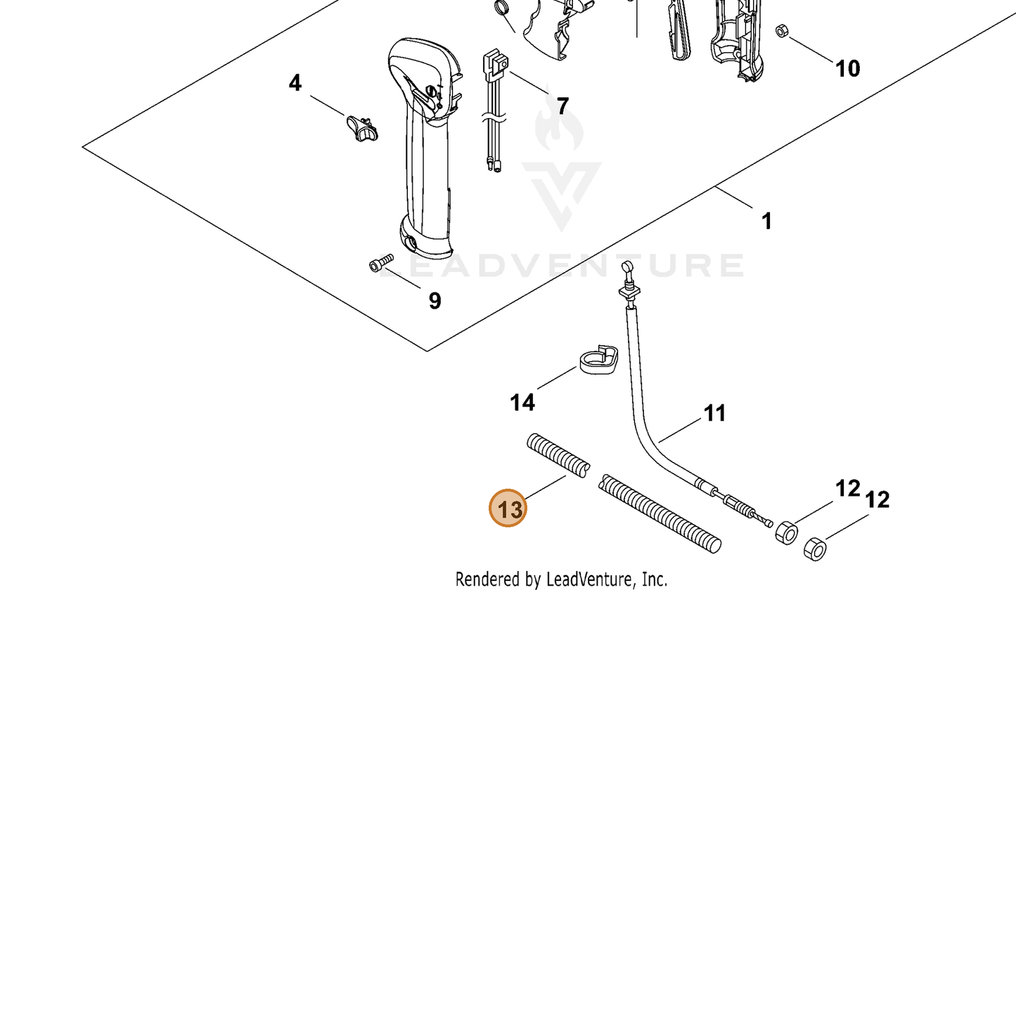 ECHO part V475007500 — IPL diagram snippet (6x zoom, amber highlight)