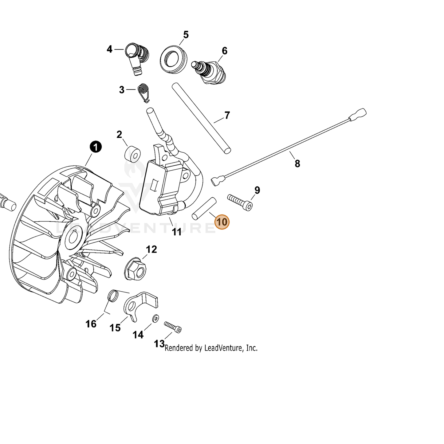 ECHO part V475007540 — IPL diagram snippet (6x zoom, amber highlight)