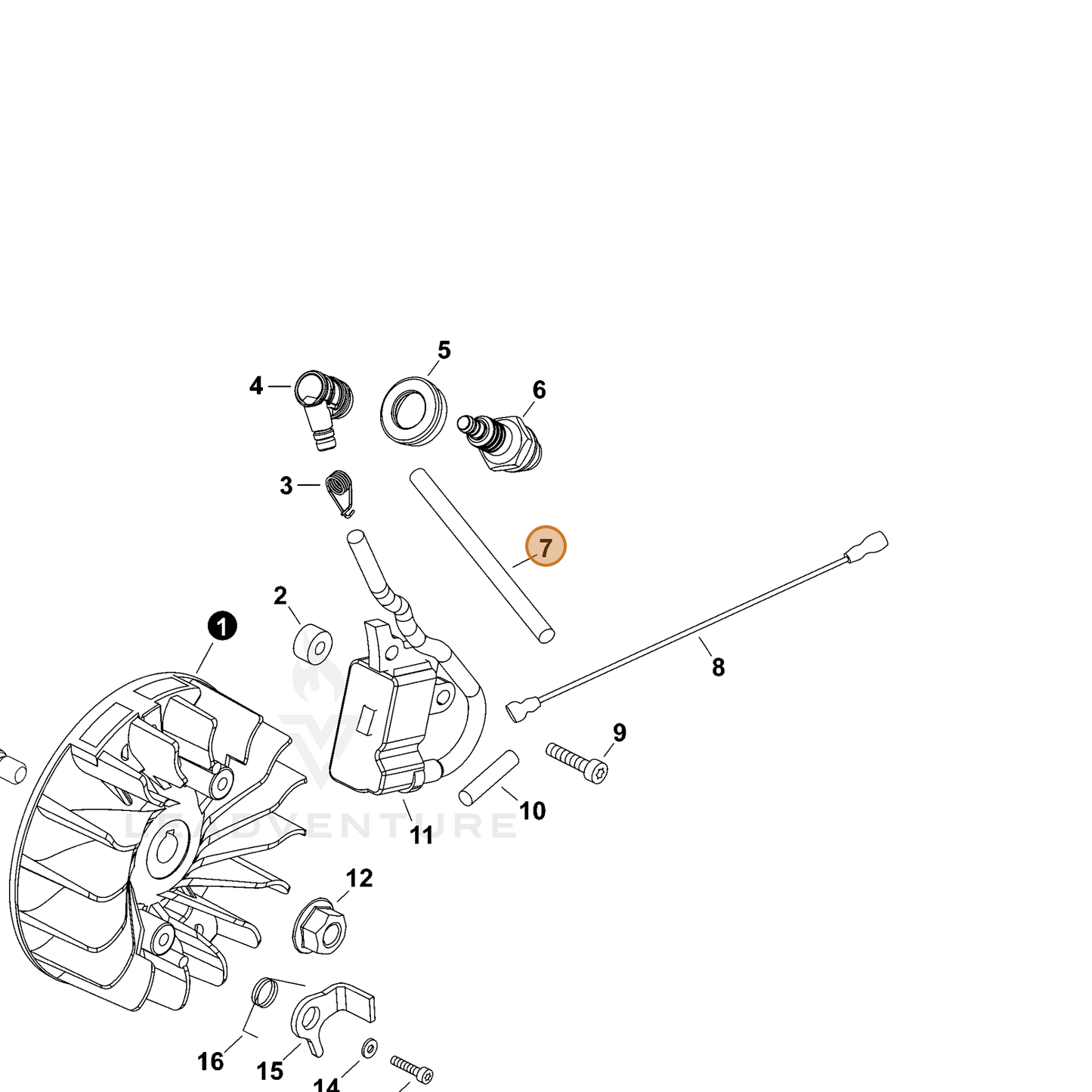 ECHO part V475007550 — IPL diagram snippet (6x zoom, amber highlight)