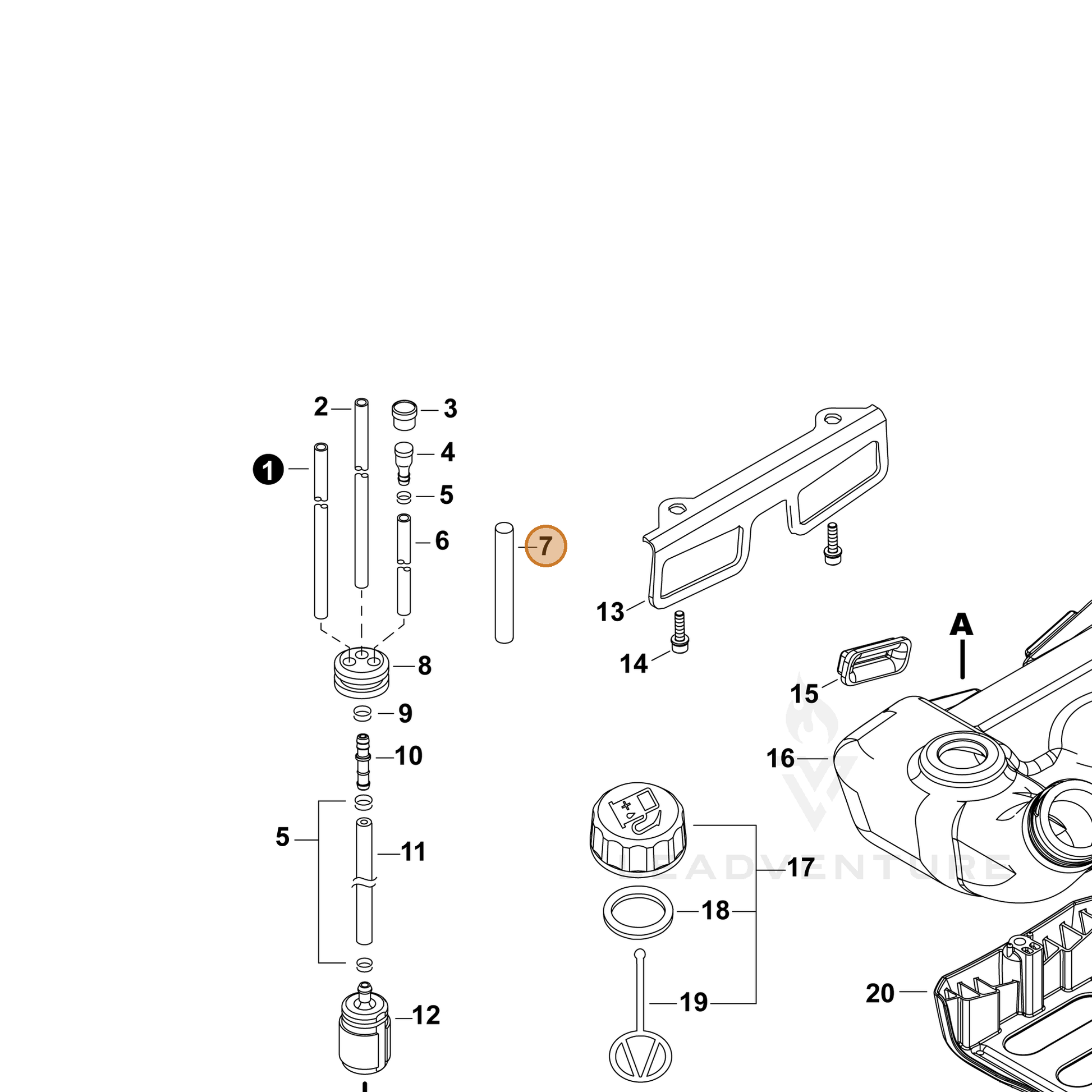 ECHO part V475007610 — IPL diagram snippet (6x zoom, amber highlight)