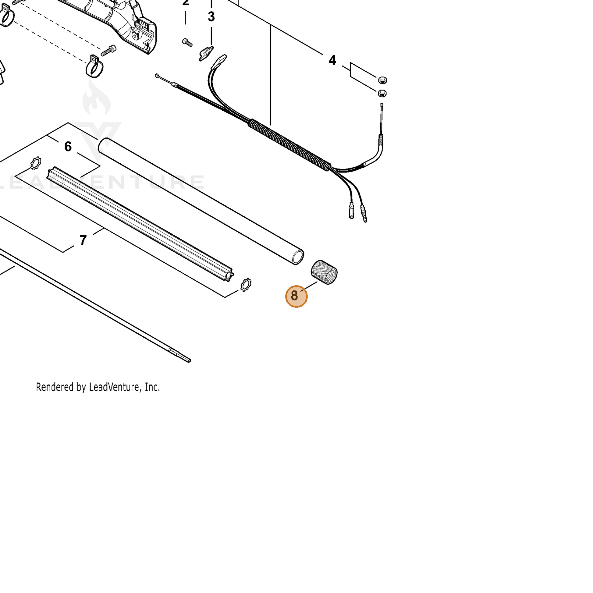 ECHO part V475007630 — IPL diagram snippet (6x zoom, amber highlight)