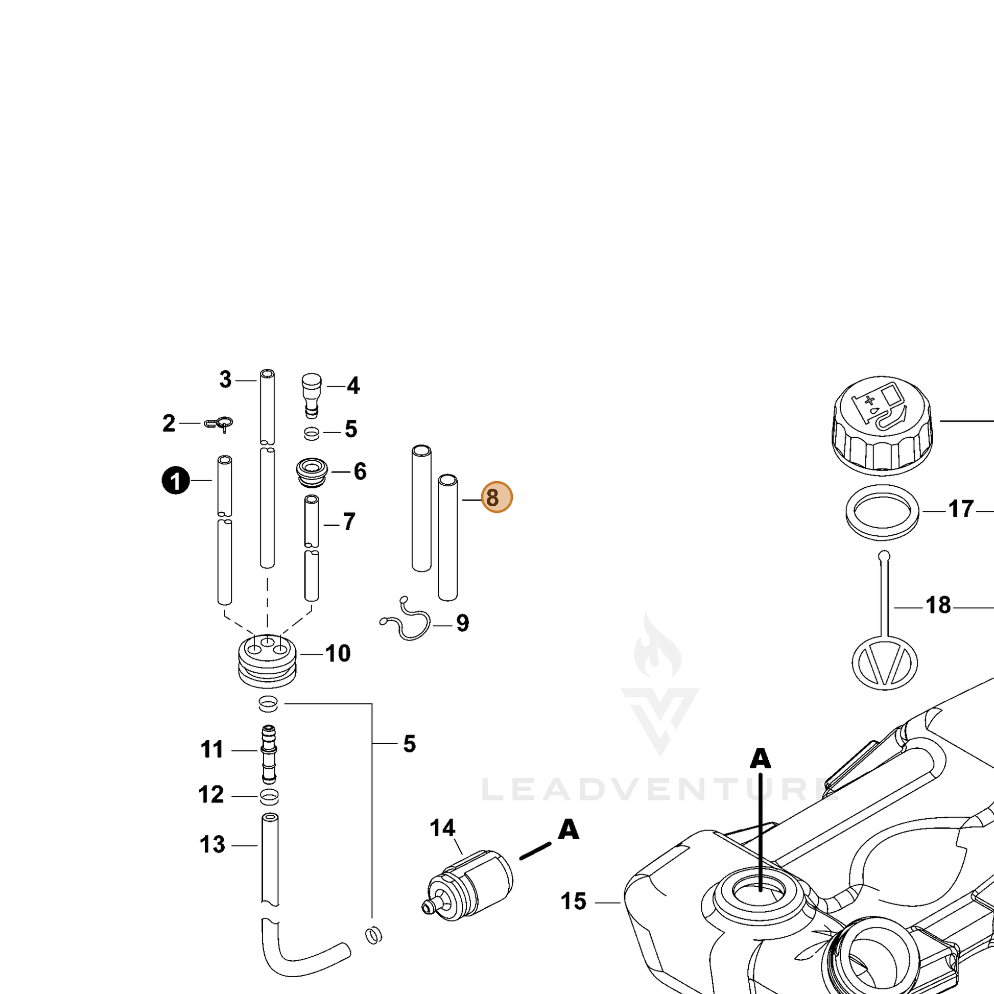 ECHO part V475007720 — IPL diagram snippet (6x zoom, amber highlight)