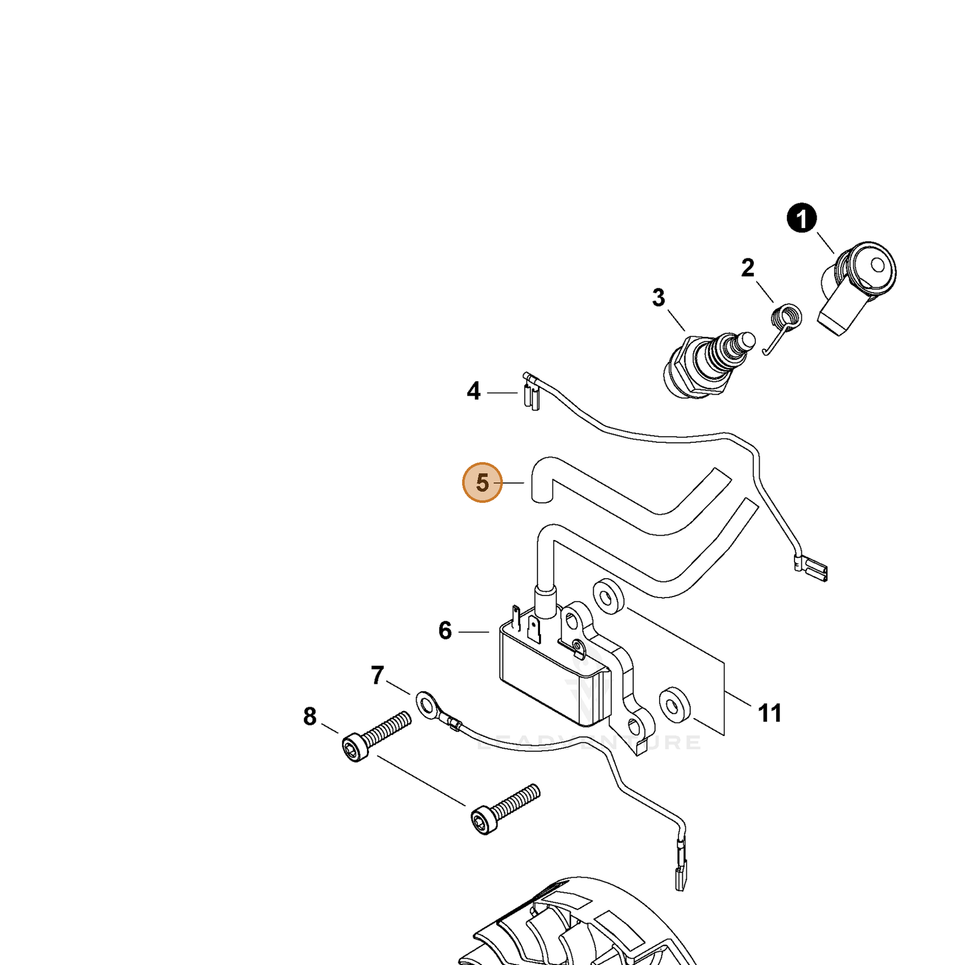 ECHO part V475009180 — IPL diagram snippet (6x zoom, amber highlight)