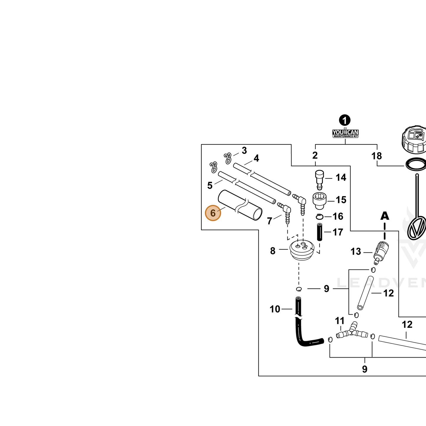 ECHO part V475009460 — IPL diagram snippet (6x zoom, amber highlight)