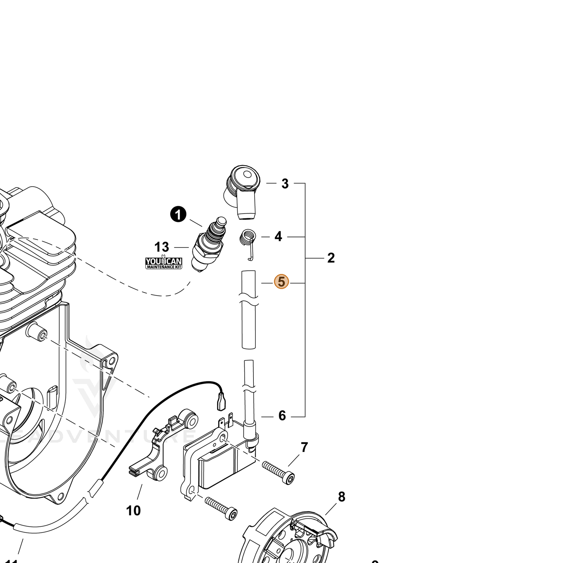 ECHO part V475009510 — IPL diagram snippet (6x zoom, amber highlight)