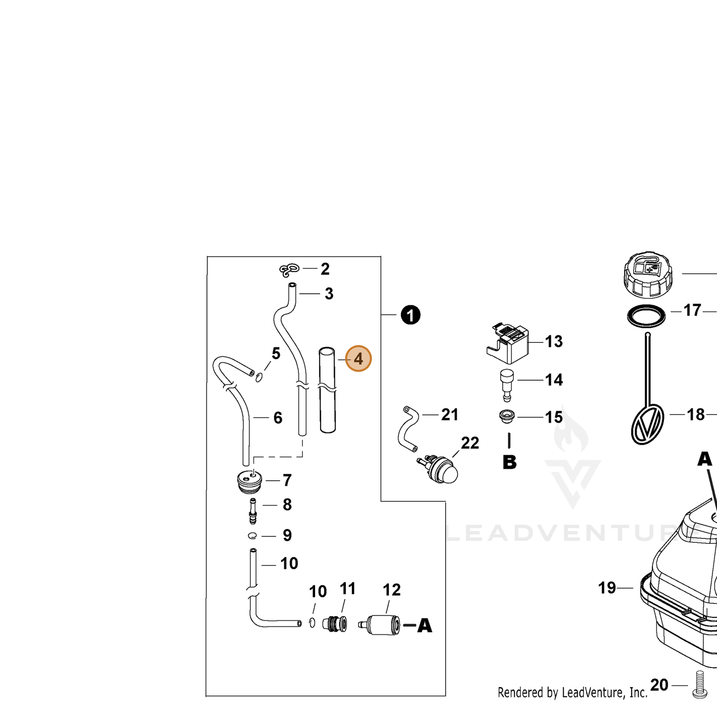 ECHO part V475009970 — IPL diagram snippet (6x zoom, amber highlight)