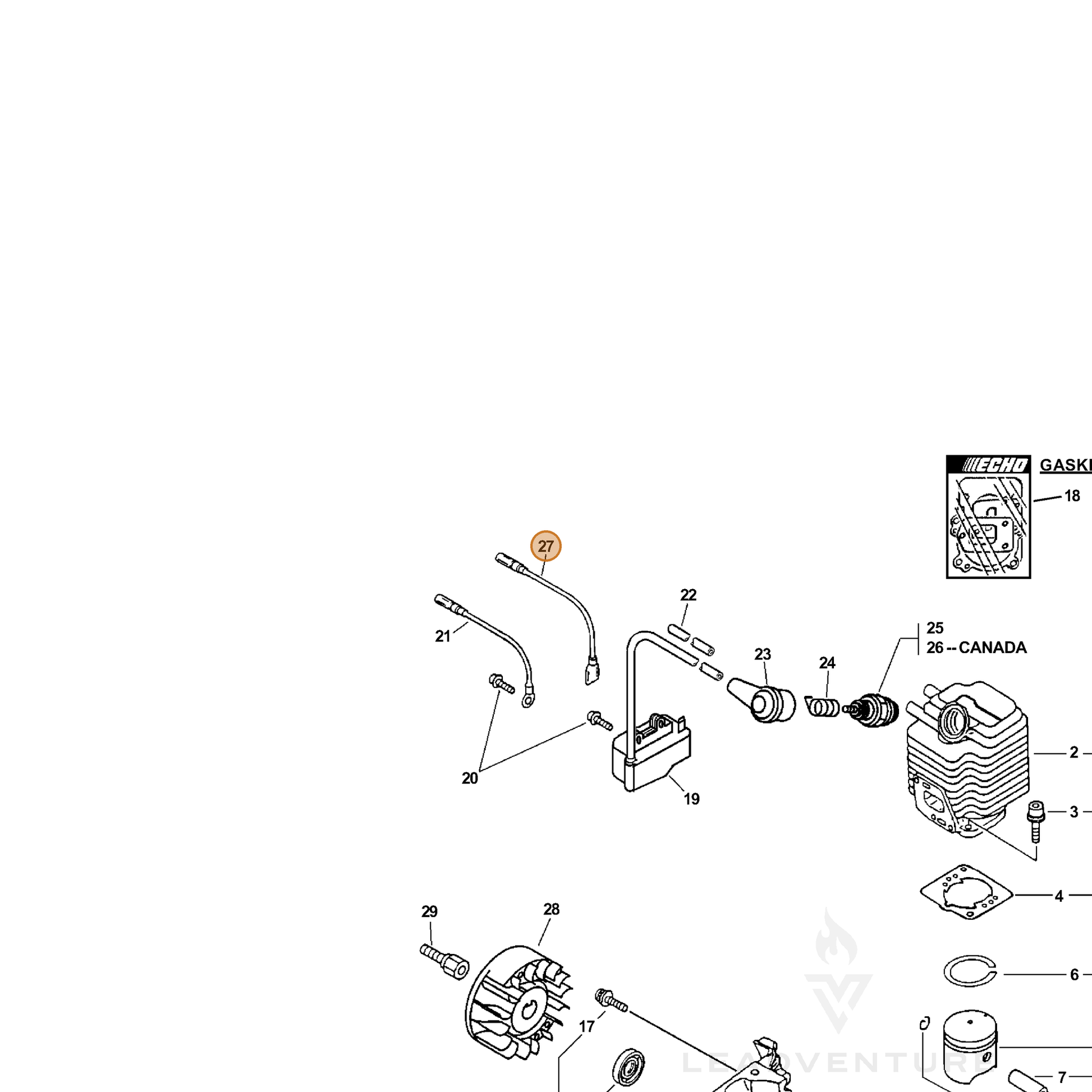 ECHO part V485000040 — IPL diagram snippet (6x zoom, amber highlight)