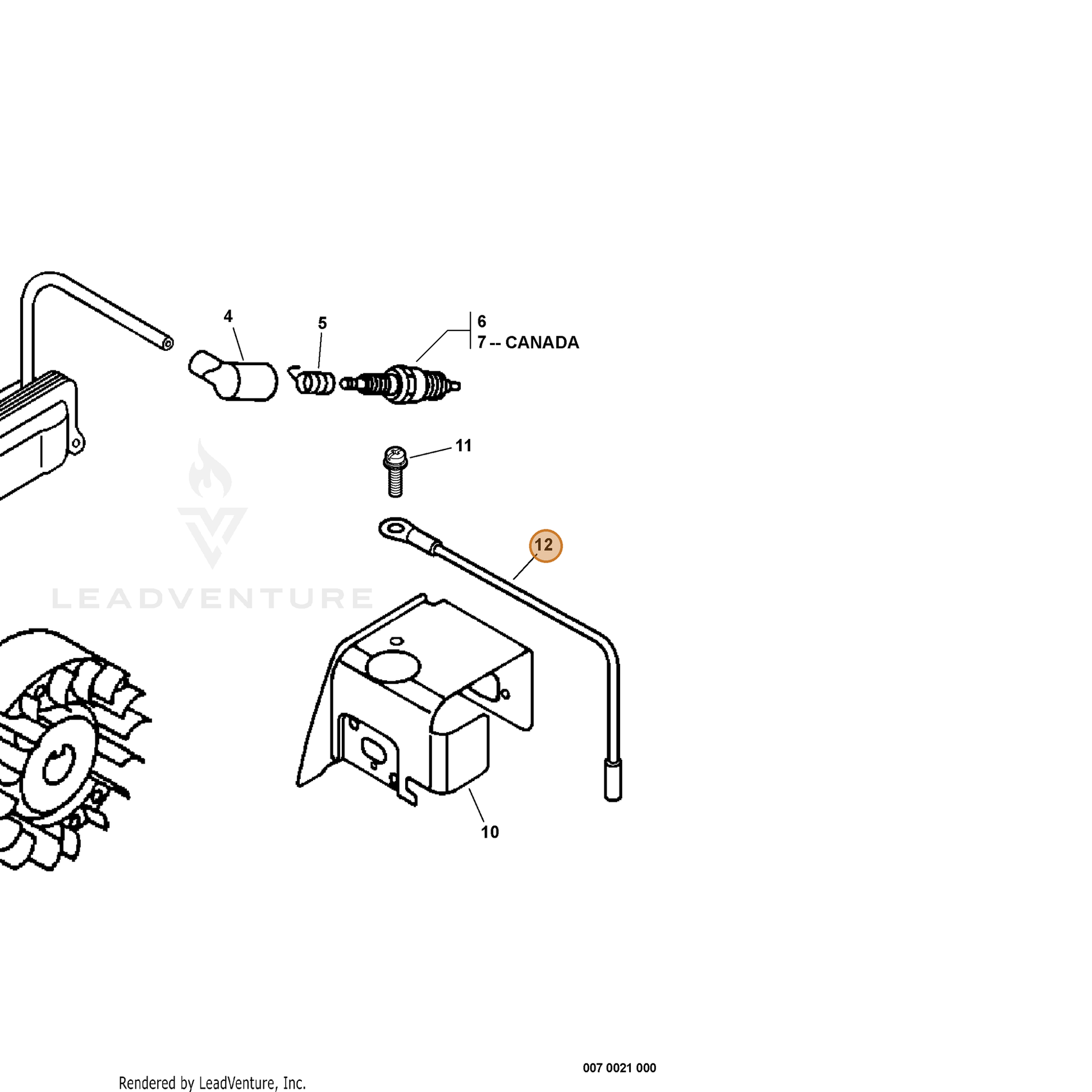 ECHO part V485000100 — IPL diagram snippet (6x zoom, amber highlight)