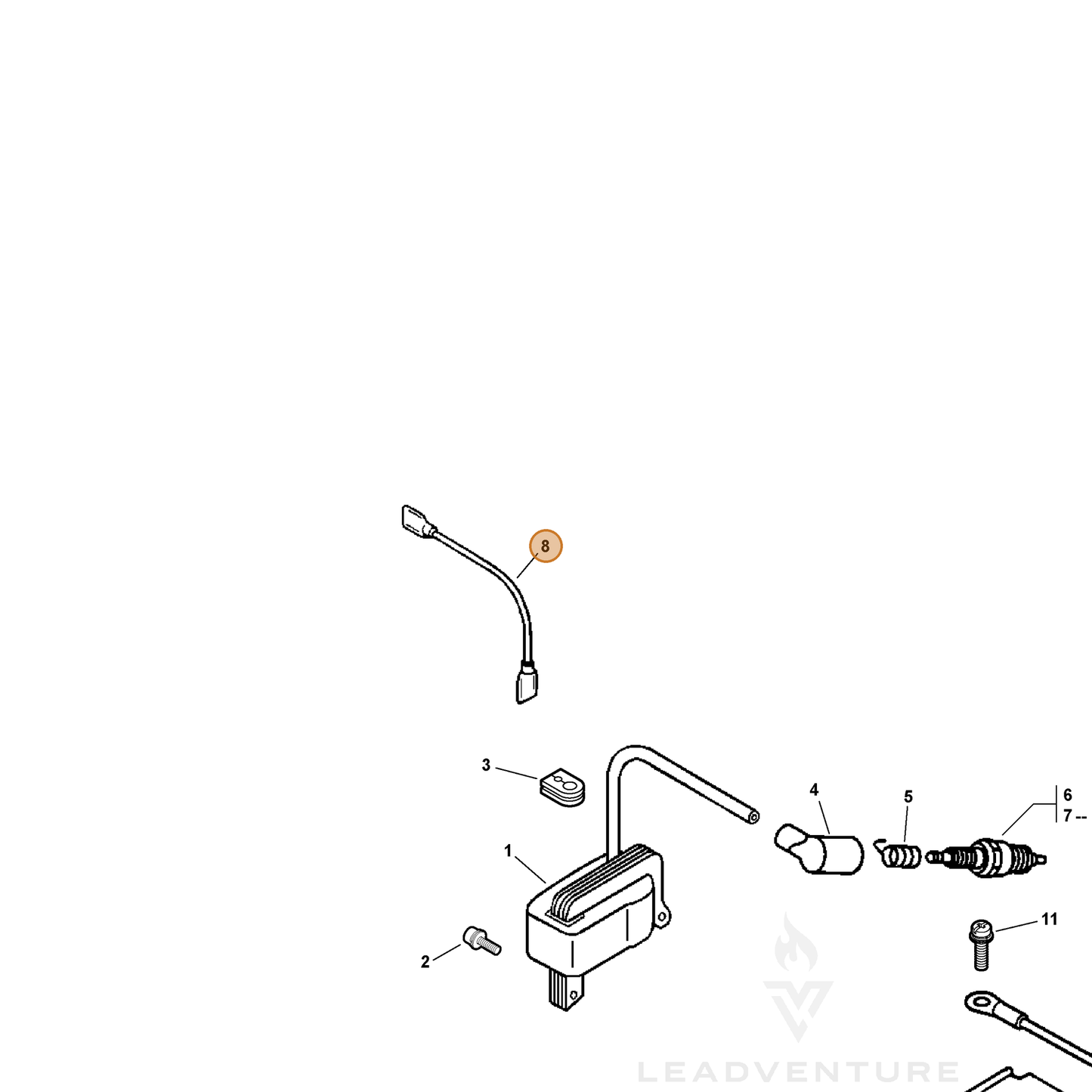 ECHO part V485000260 — IPL diagram snippet (6x zoom, amber highlight)