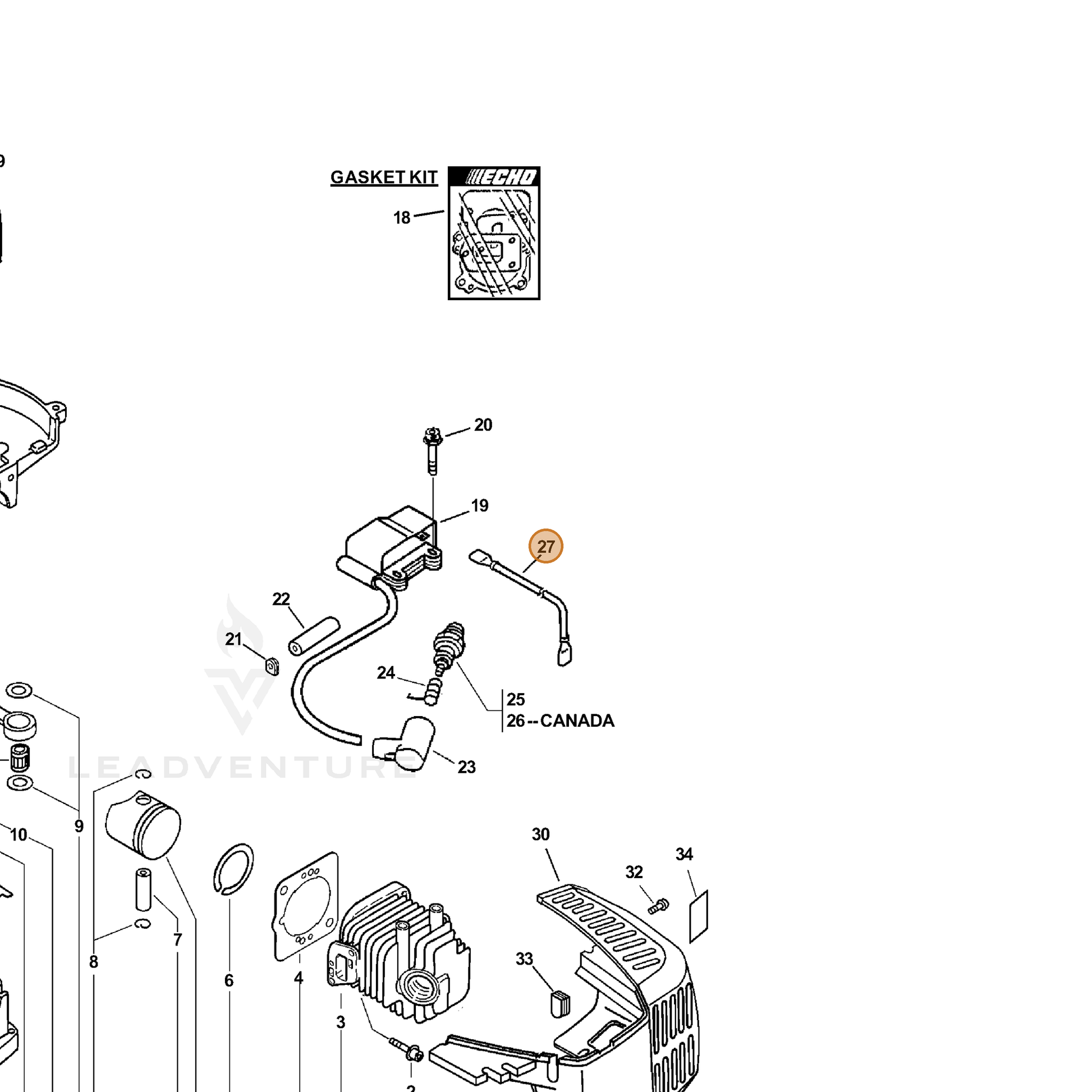 ECHO part V485000300 — IPL diagram snippet (6x zoom, amber highlight)