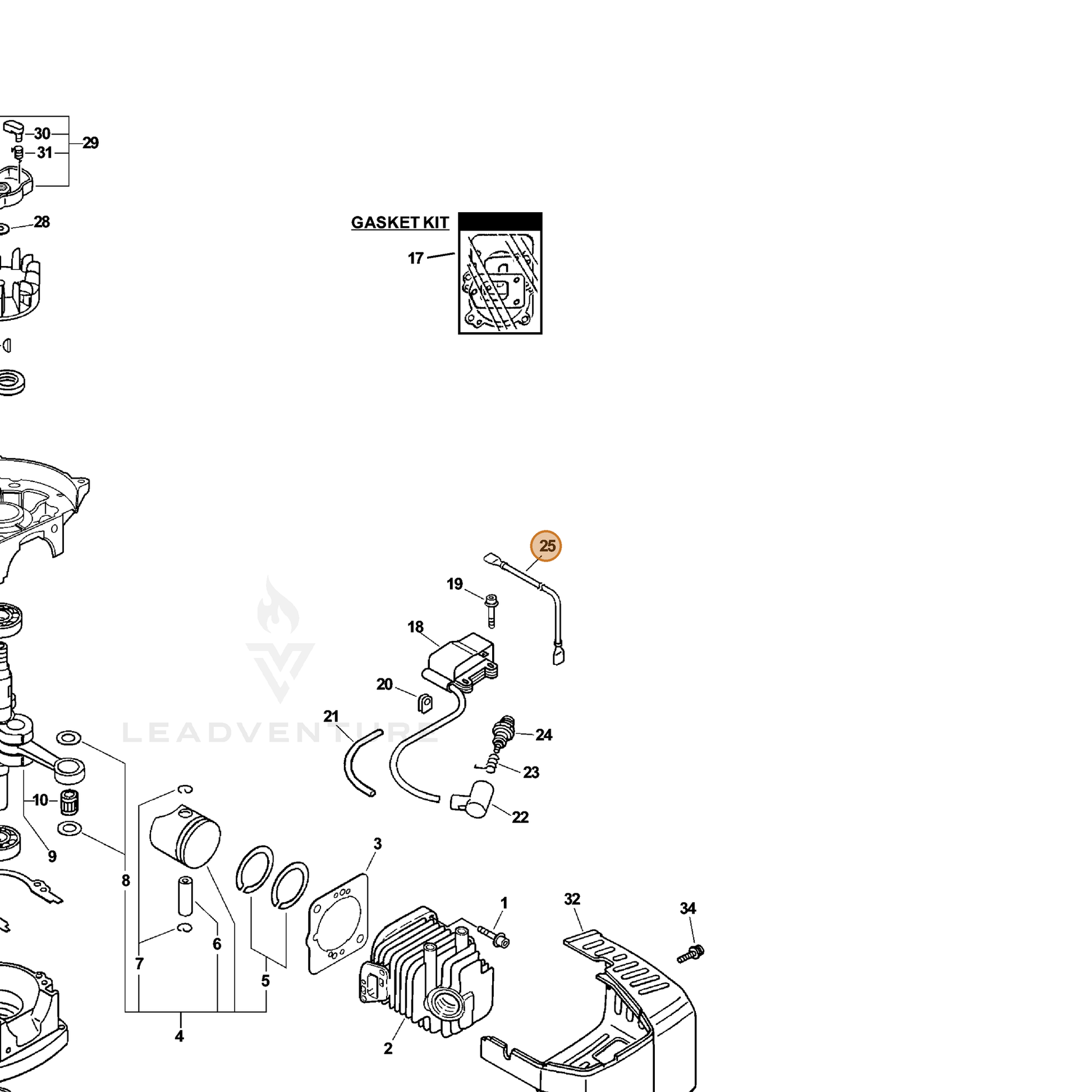 ECHO part V485000450 — IPL diagram snippet (6x zoom, amber highlight)