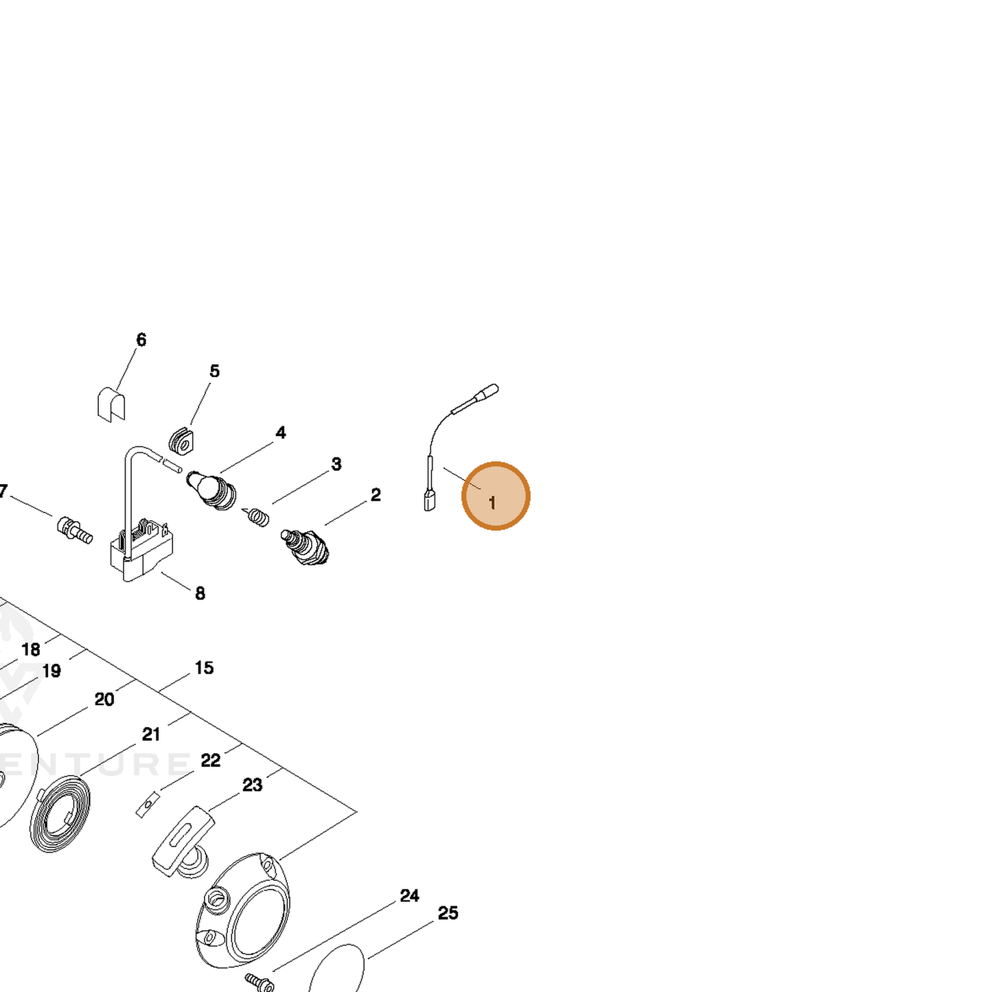 ECHO part V485000740 — IPL diagram snippet (6x zoom, amber highlight)