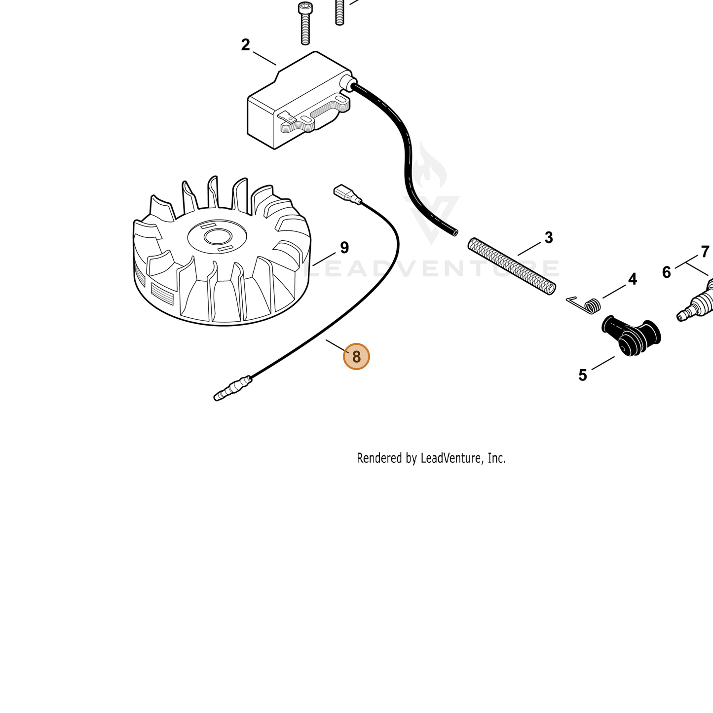 ECHO part V485000870 — IPL diagram snippet (6x zoom, amber highlight)