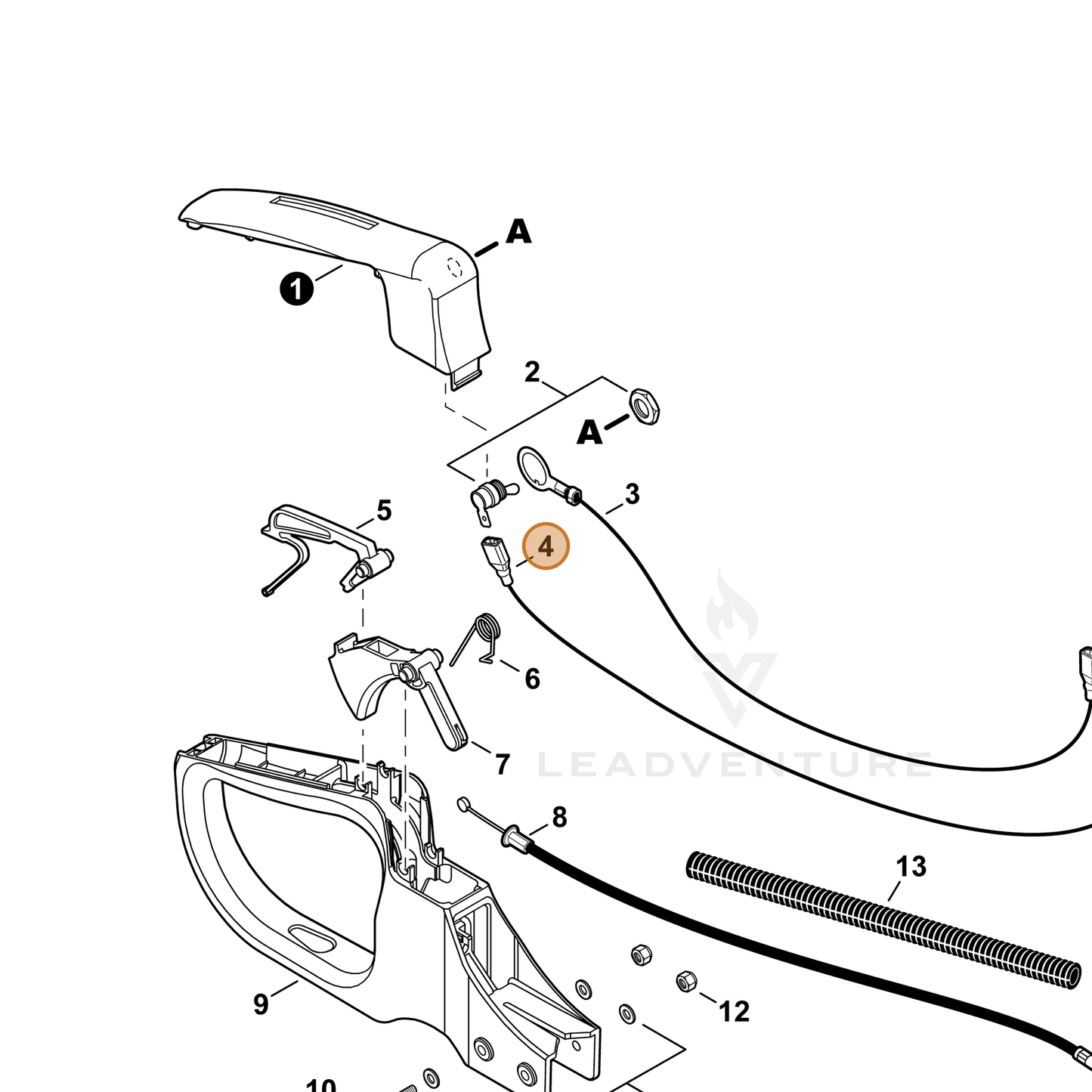 ECHO part V485001030 — IPL diagram snippet (6x zoom, amber highlight)