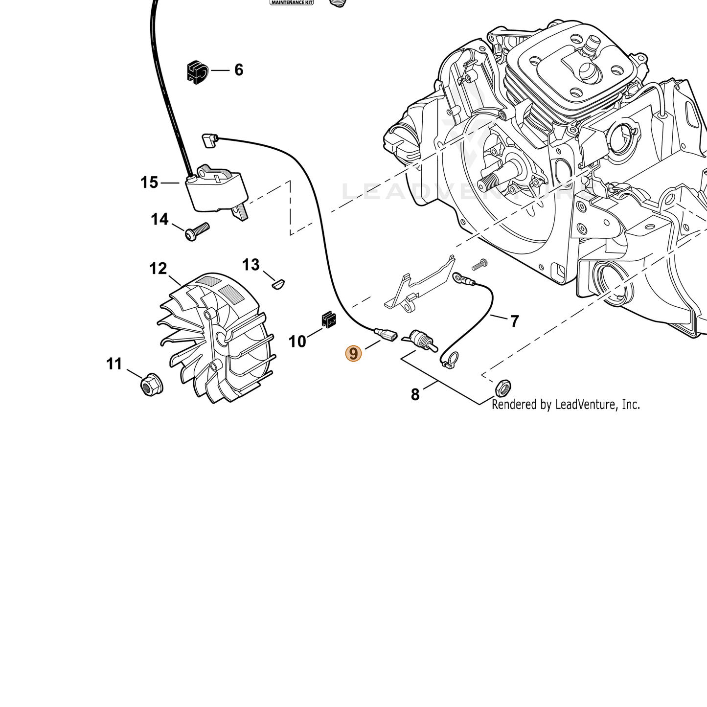 ECHO part V485001091 — IPL diagram snippet (6x zoom, amber highlight)