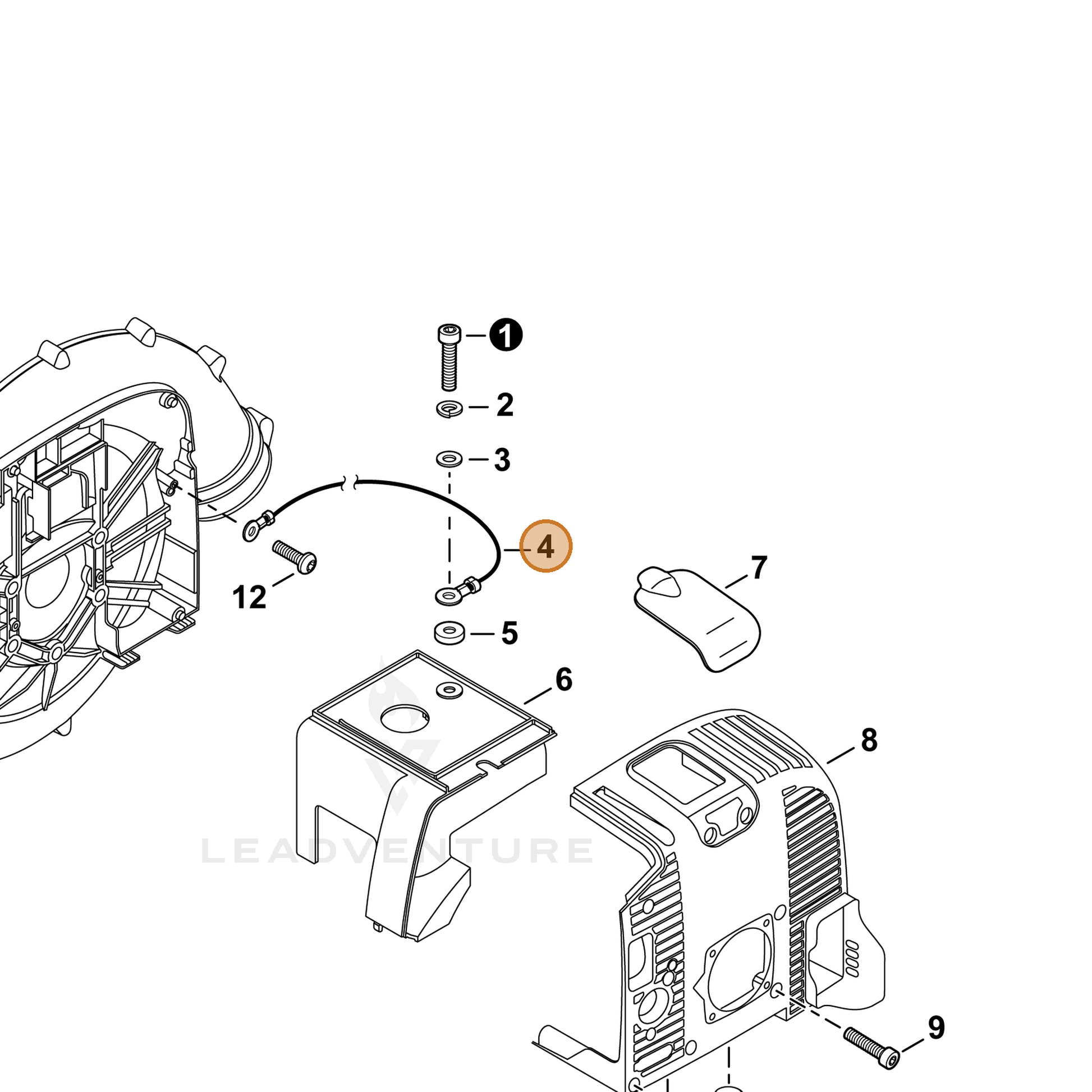 ECHO part V485001190 — IPL diagram snippet (6x zoom, amber highlight)