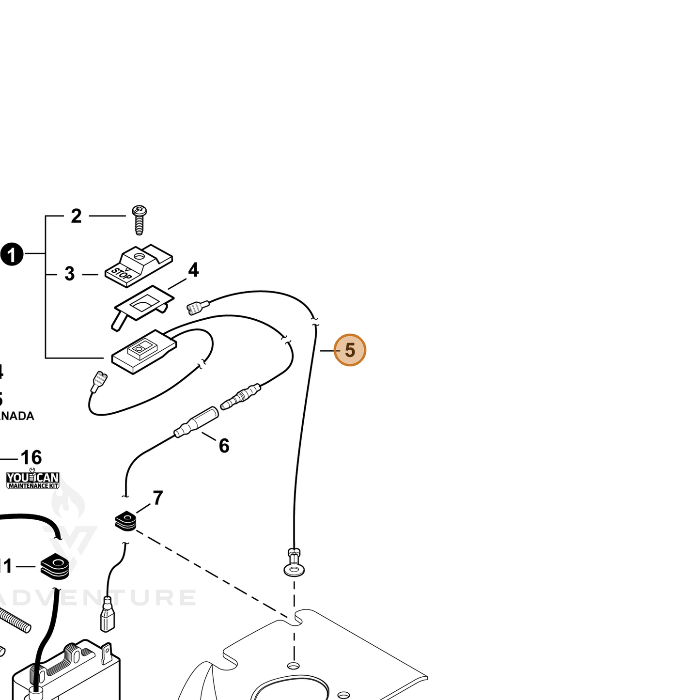 ECHO part V485001210 — IPL diagram snippet (6x zoom, amber highlight)