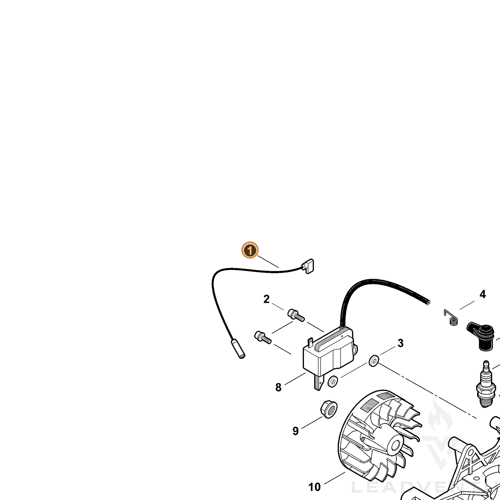 ECHO part V485002740 — IPL diagram snippet (6x zoom, amber highlight)