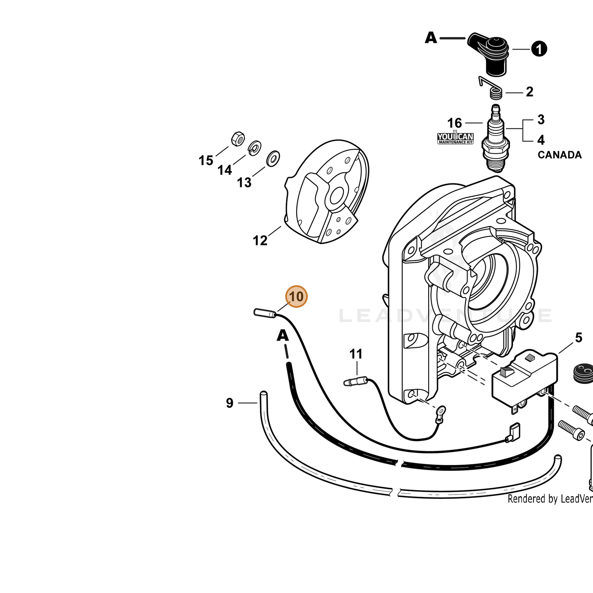 ECHO part V485002780 — IPL diagram snippet (6x zoom, amber highlight)