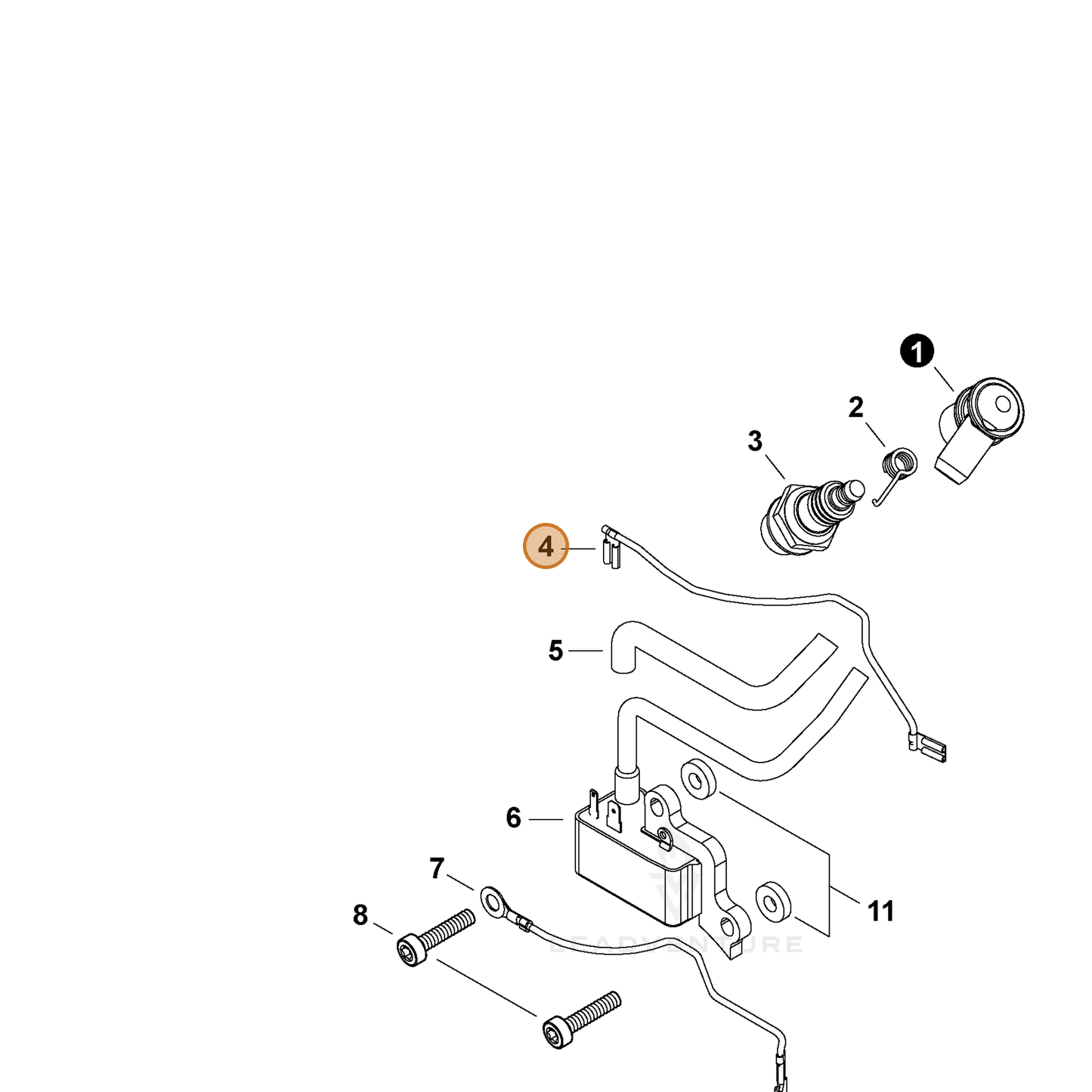 ECHO part V485002960 — IPL diagram snippet (6x zoom, amber highlight)