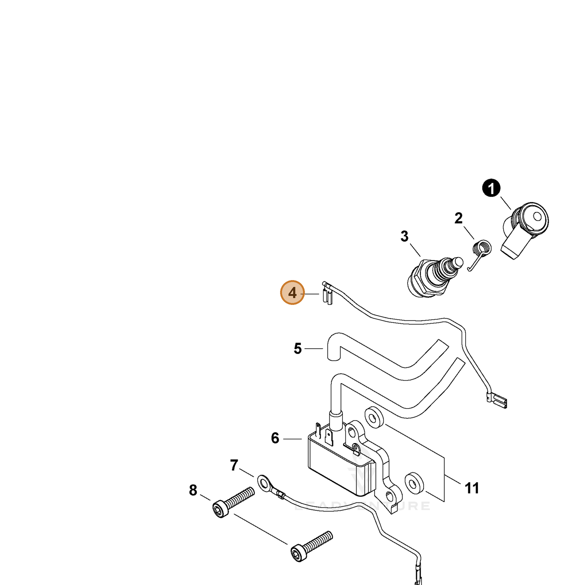 ECHO part V485002960 — IPL diagram snippet (6x zoom, amber highlight)