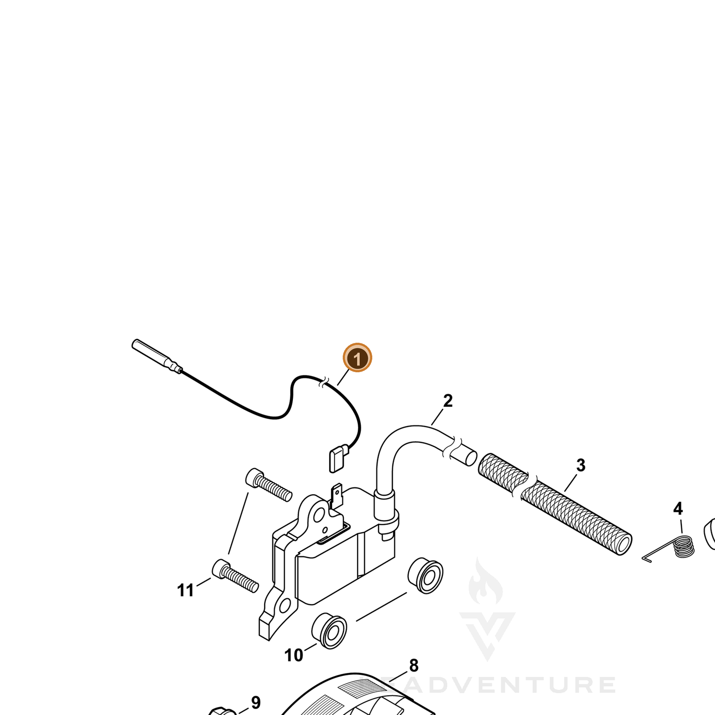 ECHO part V485003050 — IPL diagram snippet (6x zoom, amber highlight)