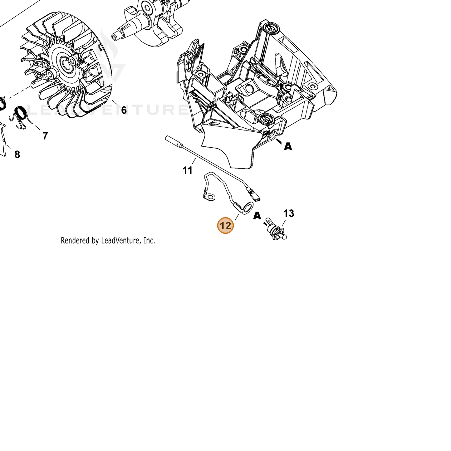 ECHO part V485003490 — IPL diagram snippet (6x zoom, amber highlight)