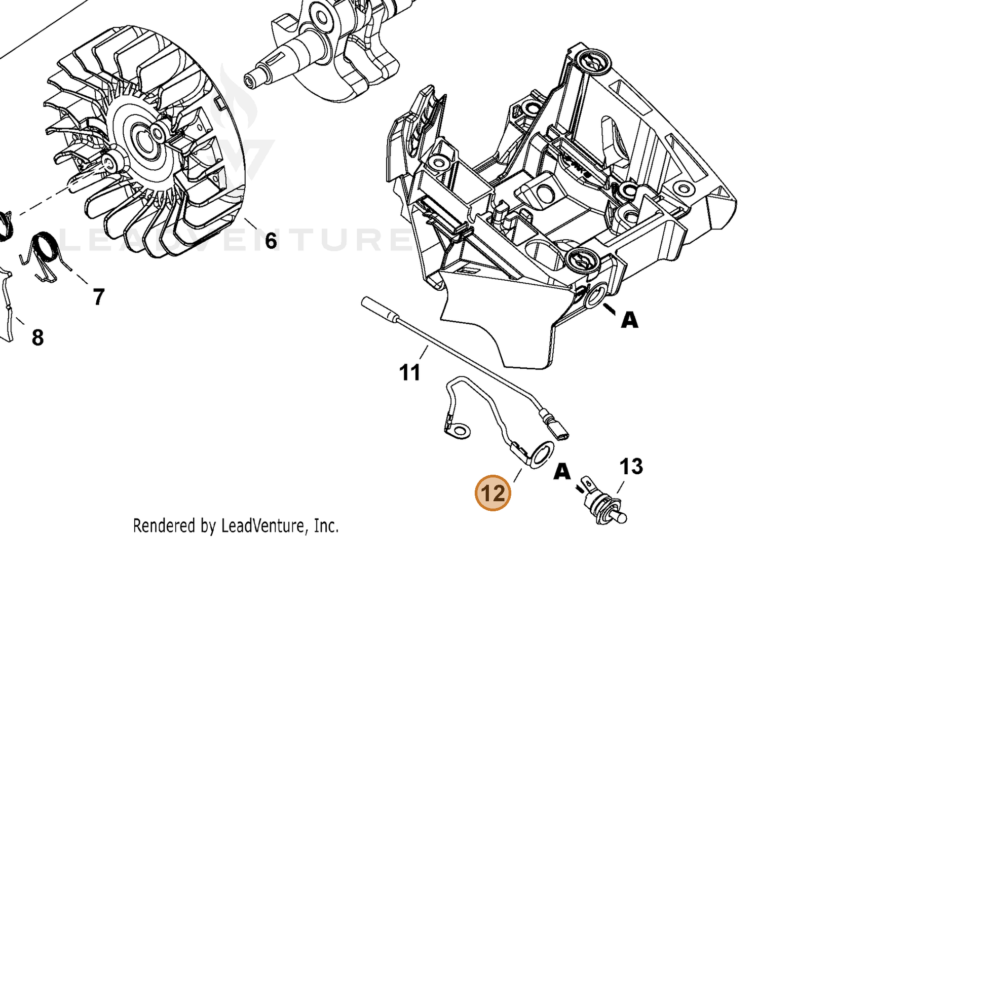 ECHO part V485003490 — IPL diagram snippet (6x zoom, amber highlight)