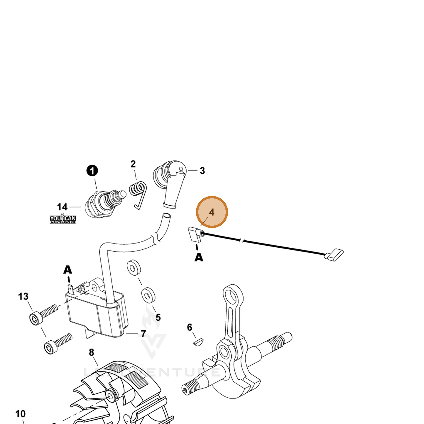 ECHO part V485003510 — IPL diagram snippet (6x zoom, amber highlight)