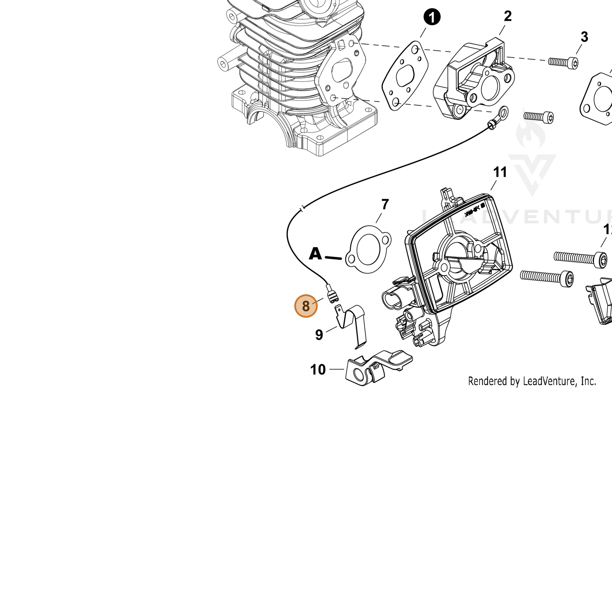 ECHO part V485003700 — IPL diagram snippet (6x zoom, amber highlight)