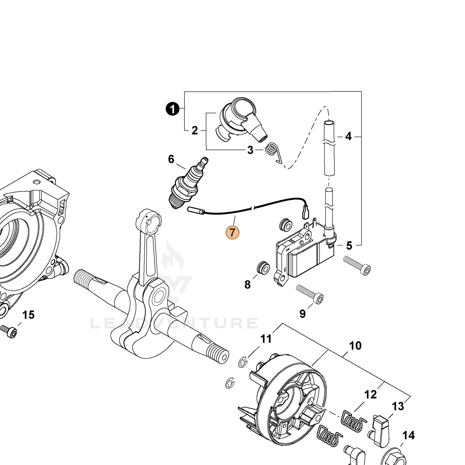 ECHO part V485003800 — IPL diagram snippet (6x zoom, amber highlight)