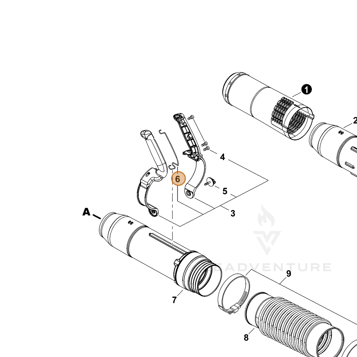 ECHO part V486000590 — IPL diagram snippet (6x zoom, amber highlight)