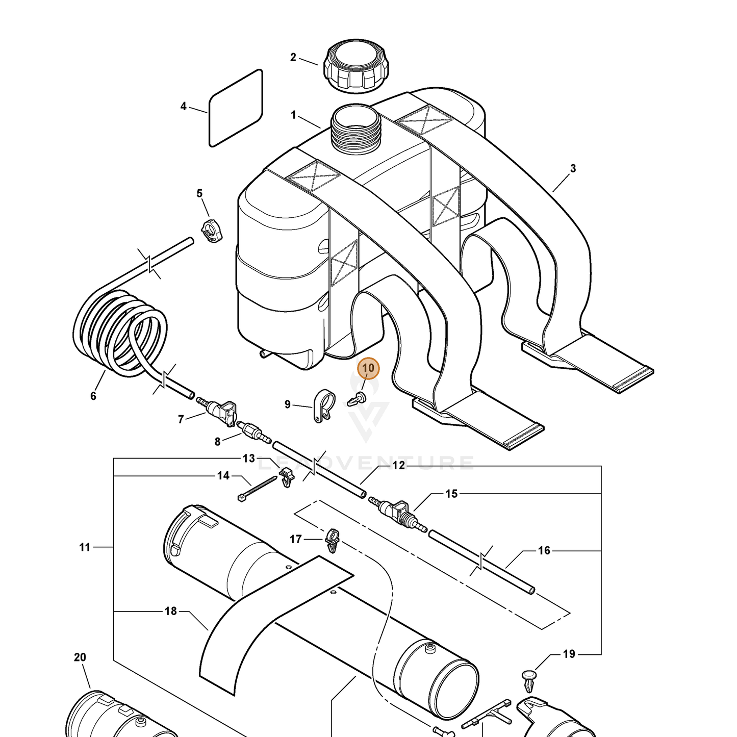 ECHO part V490000340 — IPL diagram snippet (6x zoom, amber highlight)
