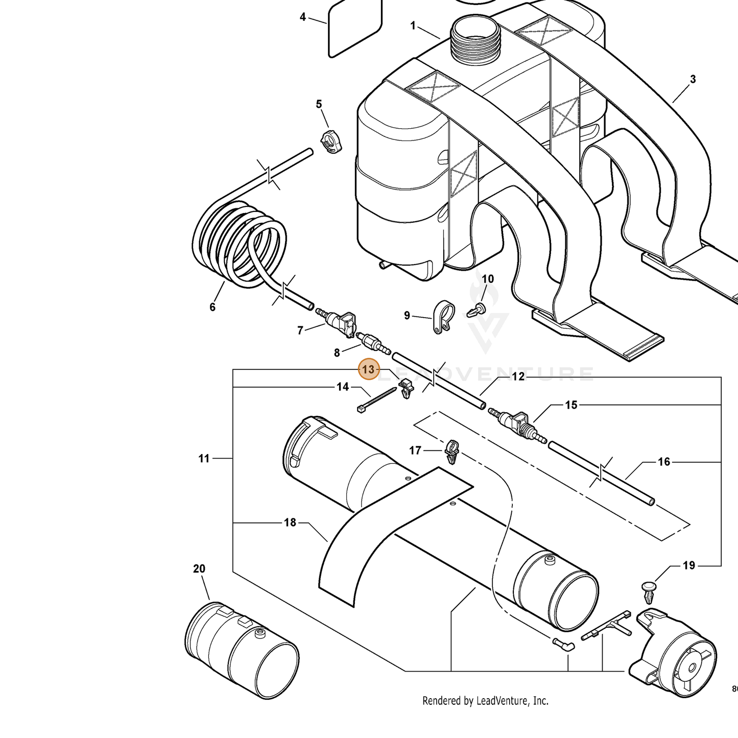 ECHO part V490000350 — IPL diagram snippet (6x zoom, amber highlight)