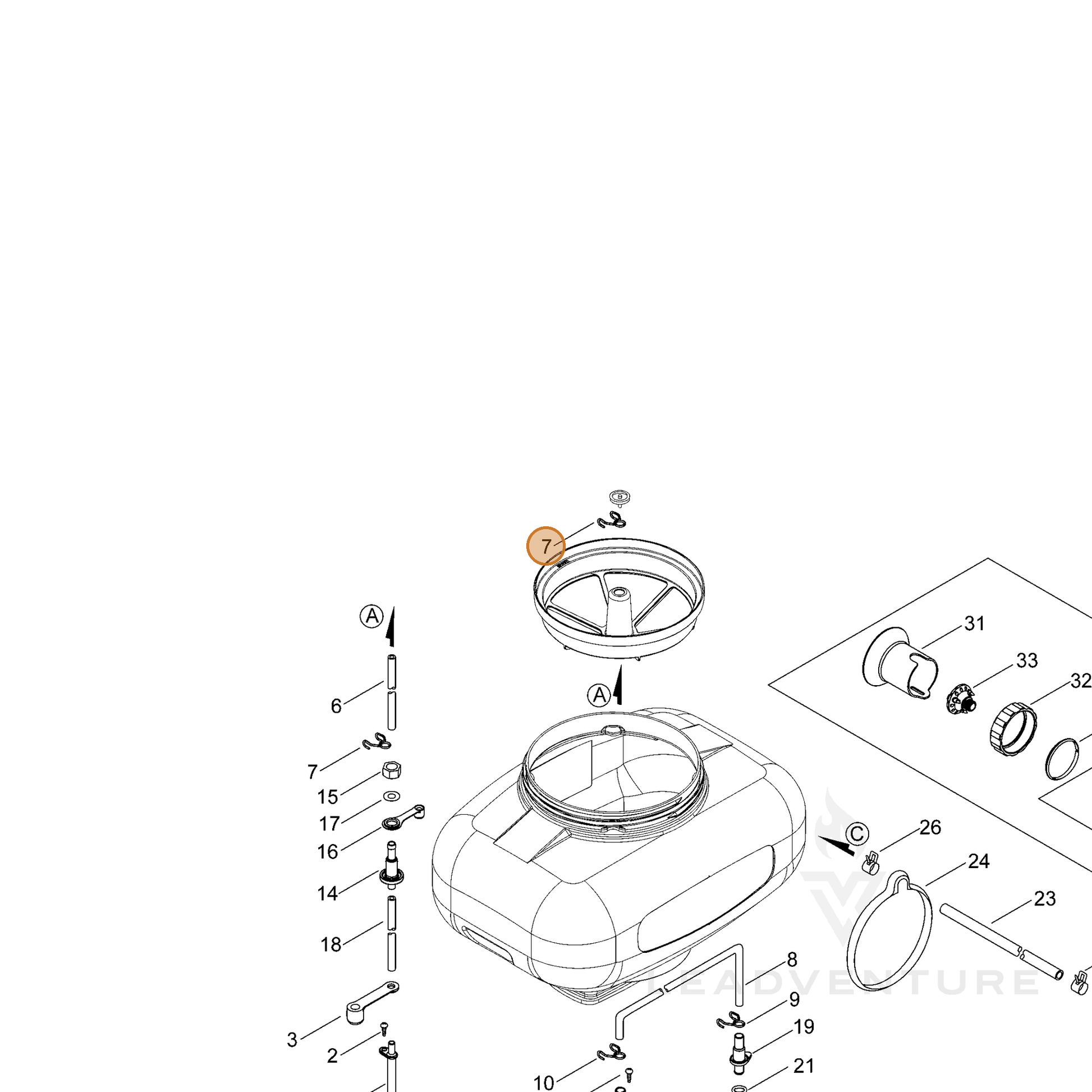 ECHO part V490001410 — IPL diagram snippet (6x zoom, amber highlight)