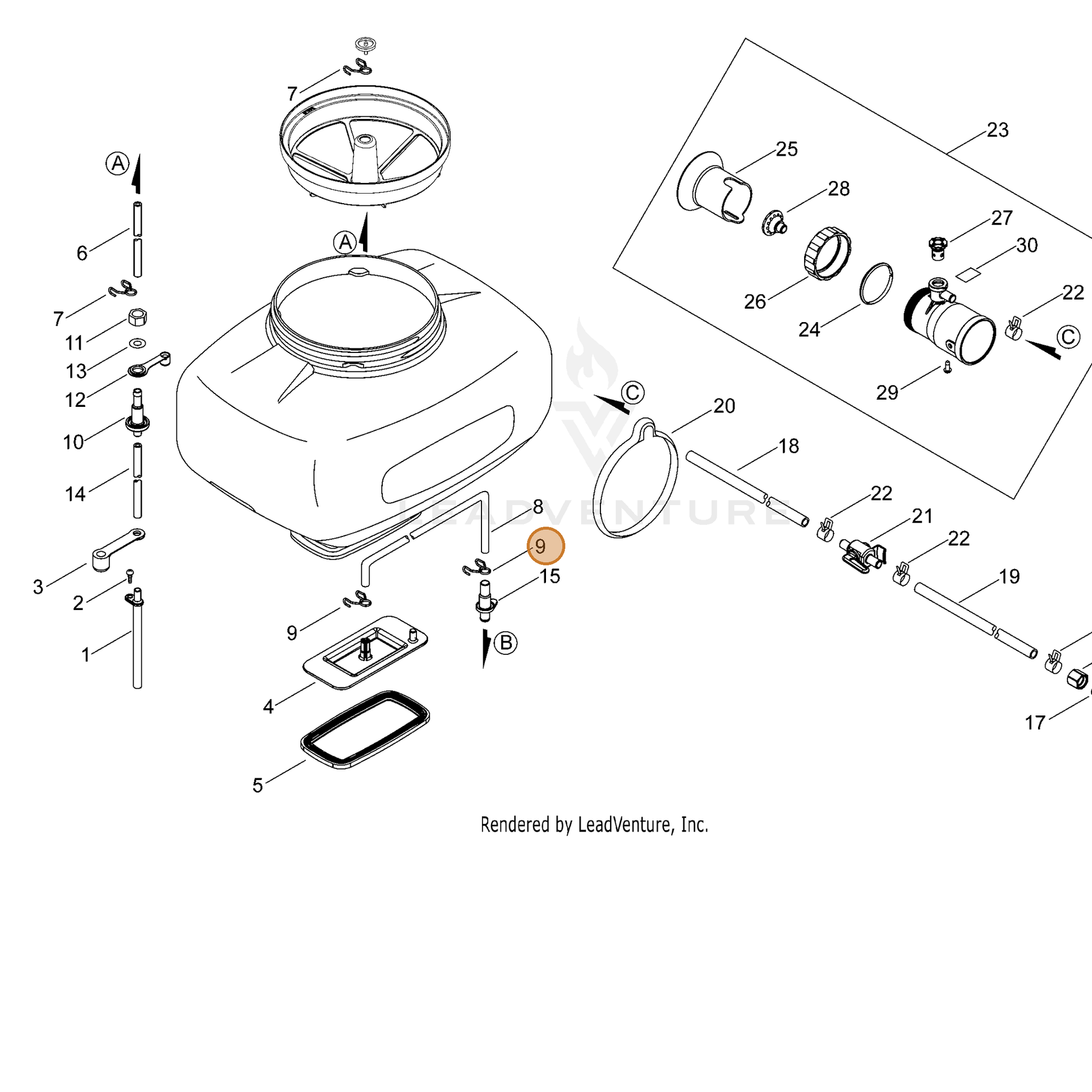 ECHO part V490001420 — IPL diagram snippet (6x zoom, amber highlight)