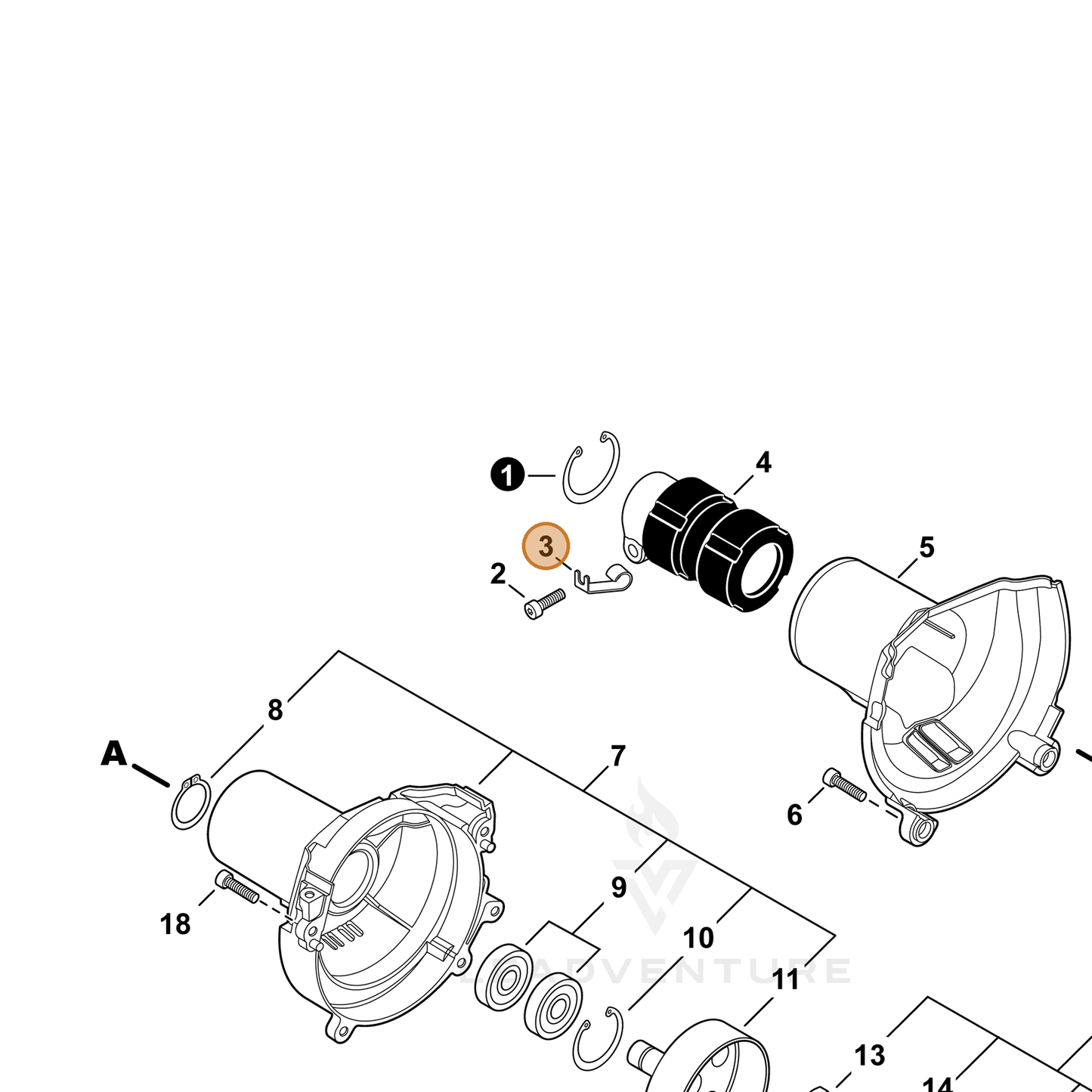 ECHO part V490001520 — IPL diagram snippet (6x zoom, amber highlight)