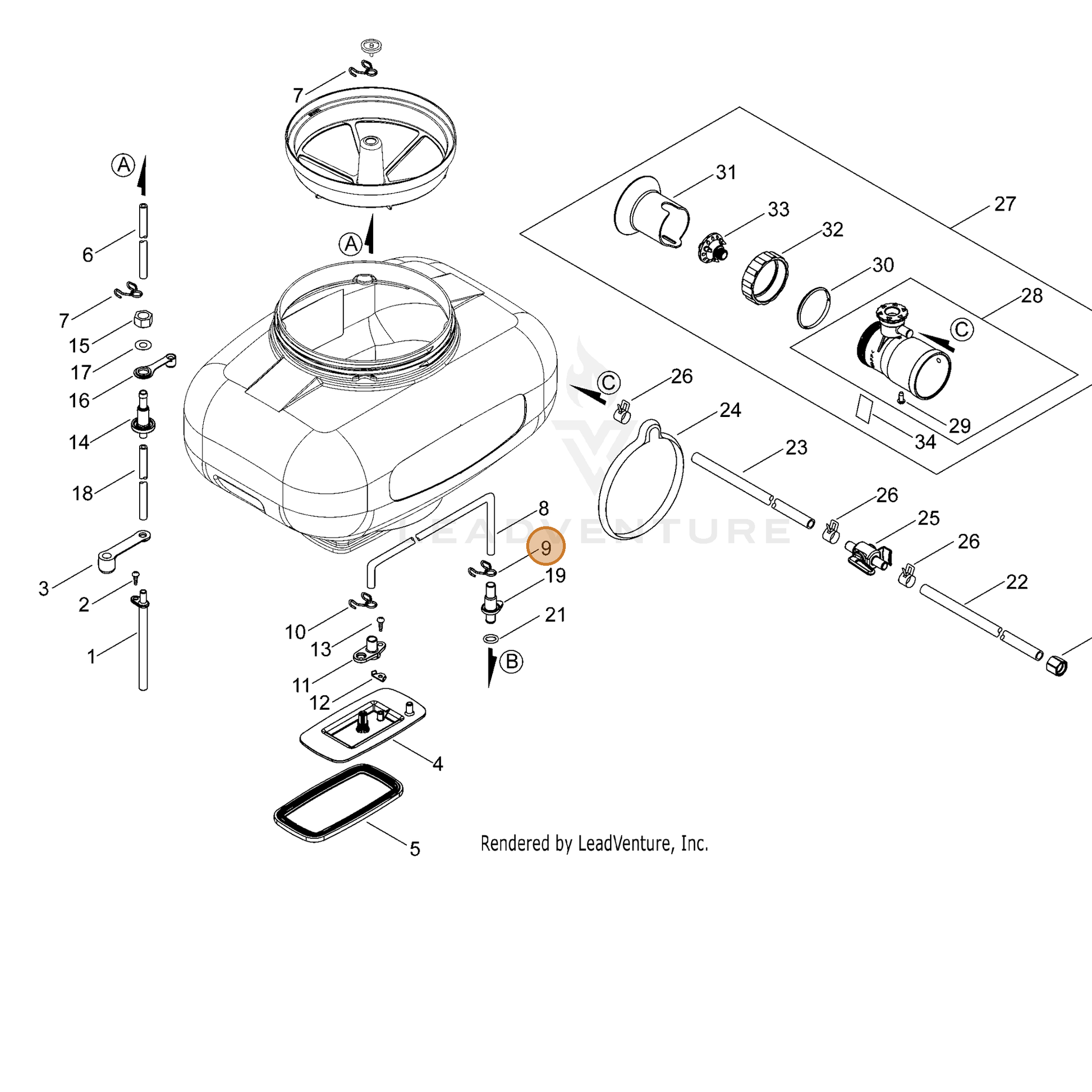 ECHO part V490001540 — IPL diagram snippet (6x zoom, amber highlight)
