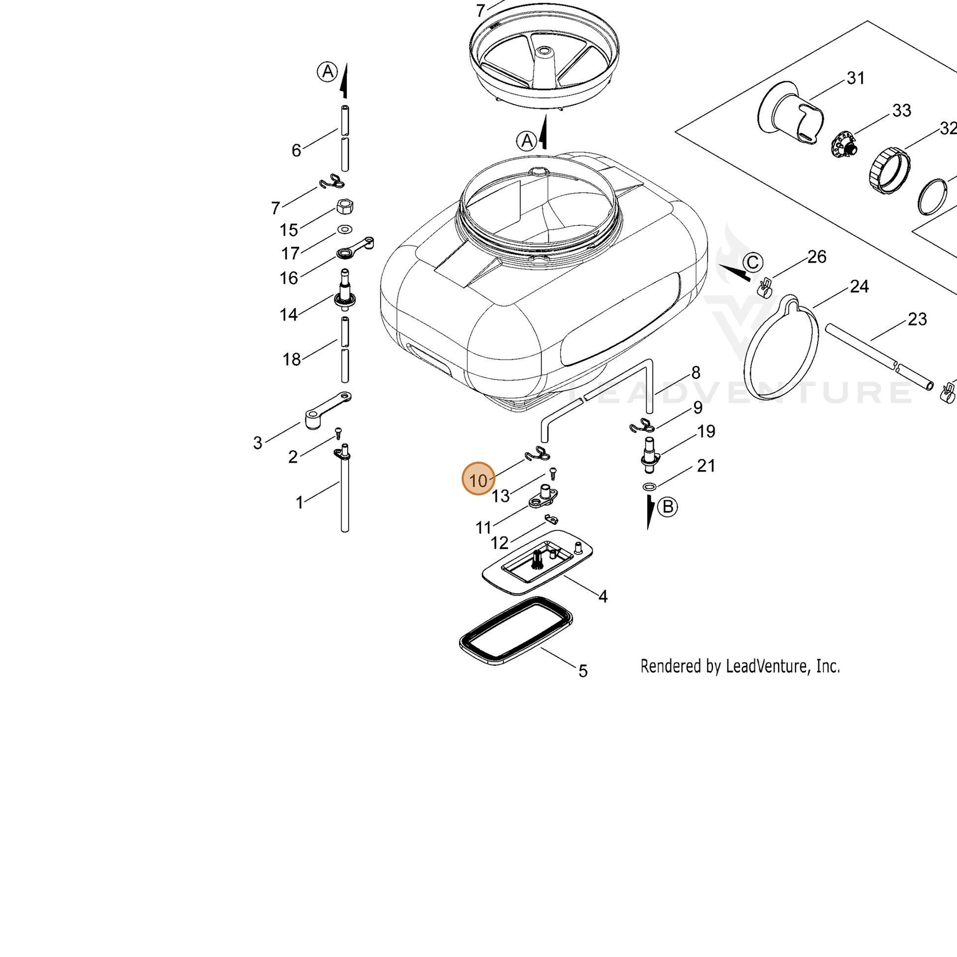 ECHO part V490001550 — IPL diagram snippet (6x zoom, amber highlight)