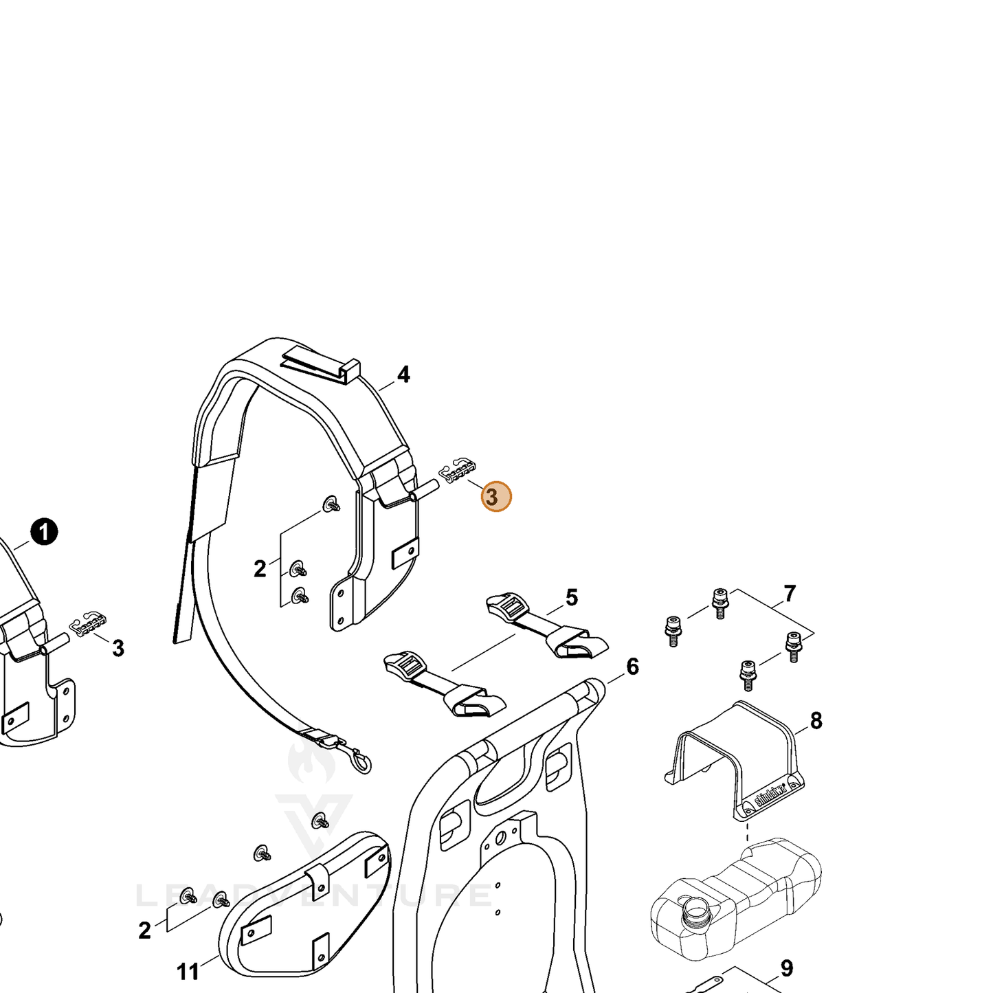 ECHO part V491000040 — IPL diagram snippet (6x zoom, amber highlight)
